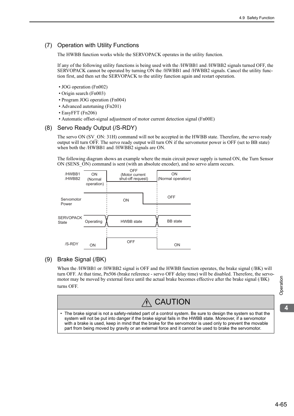 Caution, 7) operation with utility functions, 8) servo ready output (/s-rdy) | 9) brake signal (/bk), Mecha | Yaskawa Sigma-5 Large Capacity Users Manual: Design and Maintenance-Rotary Motors-Mechatrolink-III Communication Reference User Manual | Page 161 / 410