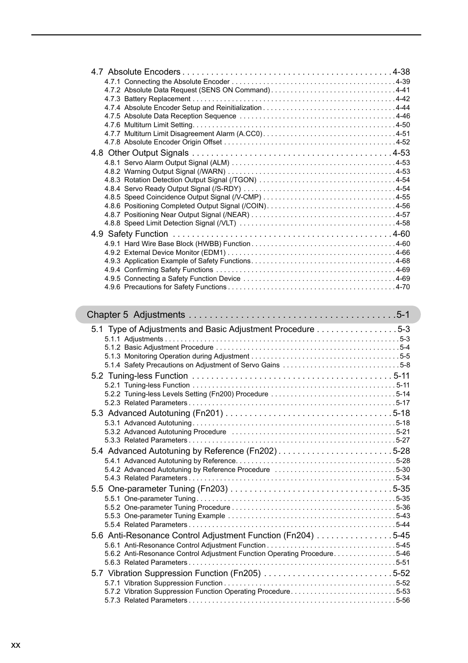 Chapter 5 adjustments -1 | Yaskawa Sigma-5 Large Capacity Users Manual: Design and Maintenance-Rotary Motors-Mechatrolink-III Communication Reference User Manual | Page 20 / 410