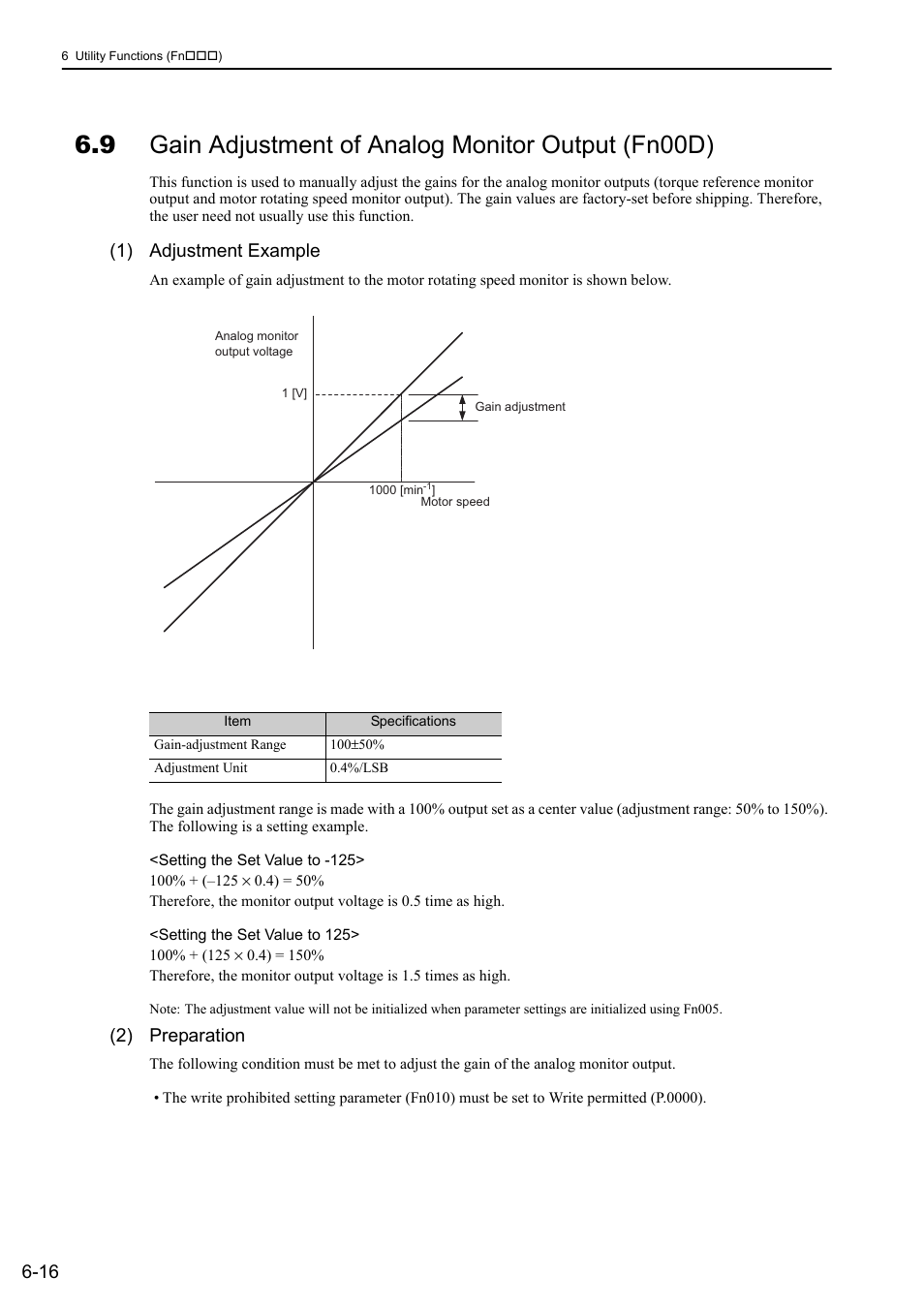 9 gain adjustment of analog monitor output (fn00d), 1) adjustment example, 2) preparation | Rotation | Yaskawa Sigma-5 Large Capacity Users Manual: Design and Maintenance-Rotary Motors-Mechatrolink-III Communication Reference User Manual | Page 258 / 410