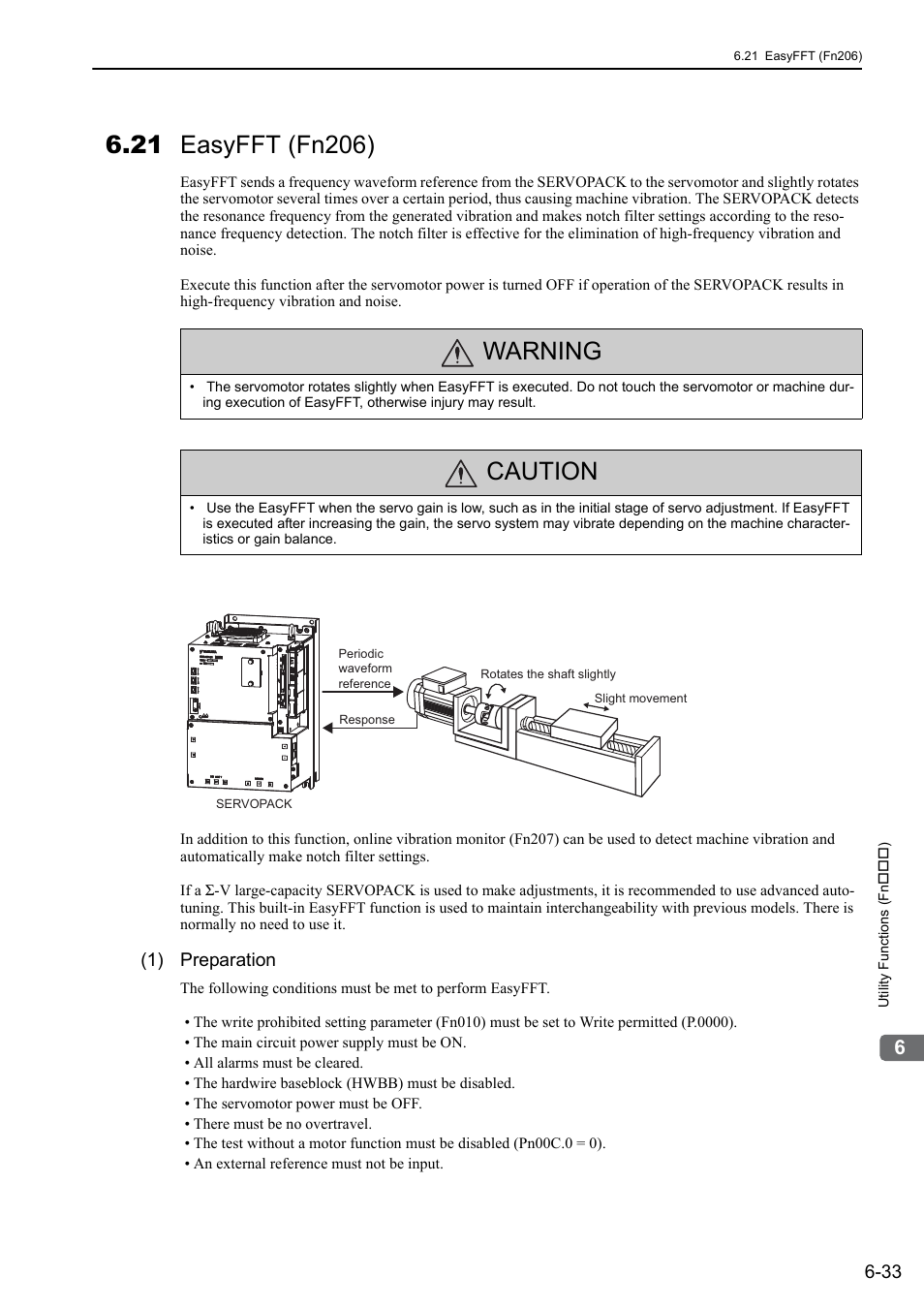 21 easyfft (fn206), Warning, Caution | Yaskawa Sigma-5 Large Capacity Users Manual: Design and Maintenance-Rotary Motors-Mechatrolink-III Communication Reference User Manual | Page 275 / 410