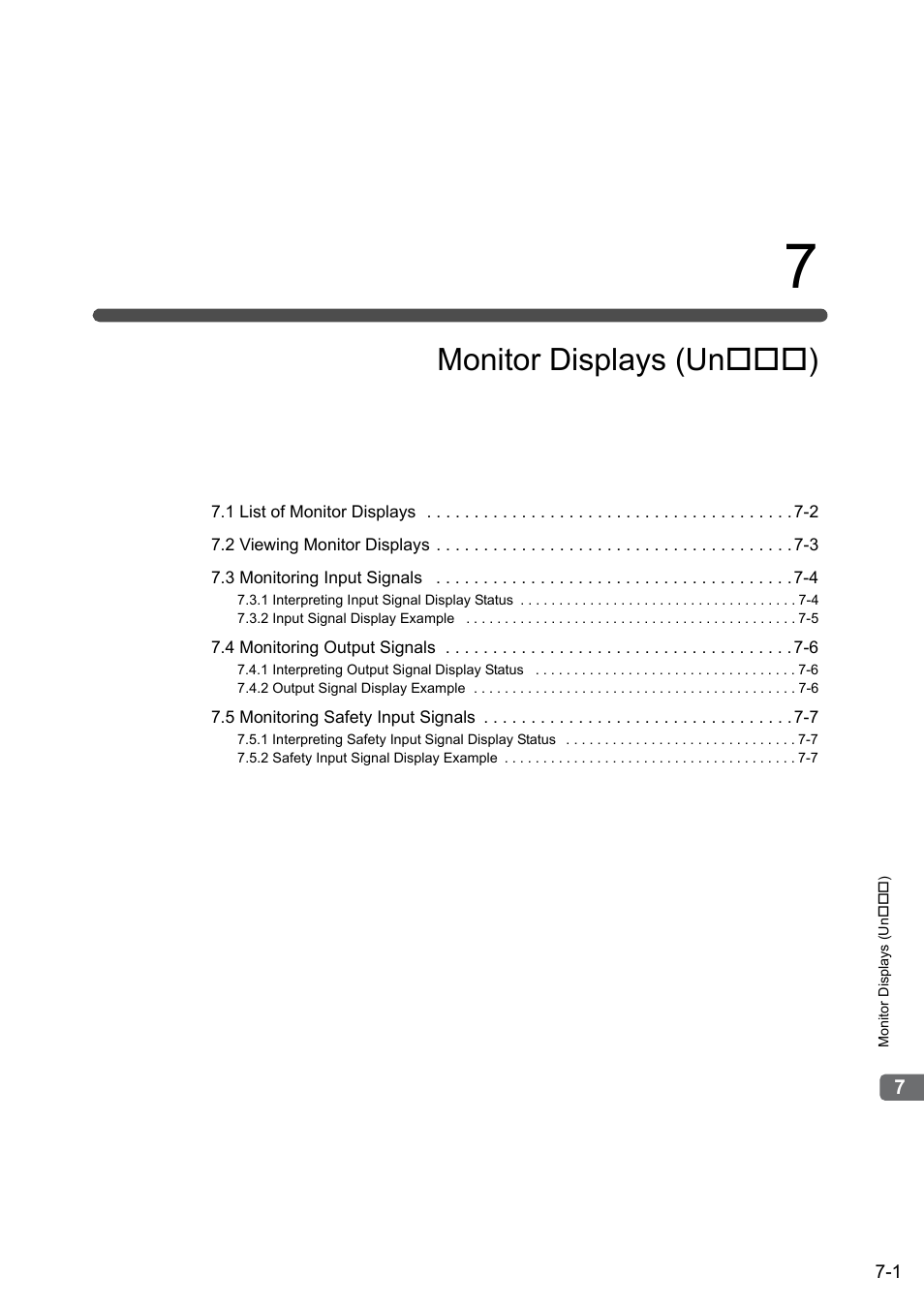 7 monitor displays (un***), Monitor displays (un ) | Yaskawa Sigma-5 Large Capacity Users Manual: Design and Maintenance-Rotary Motors-Mechatrolink-III Communication Reference User Manual | Page 282 / 410