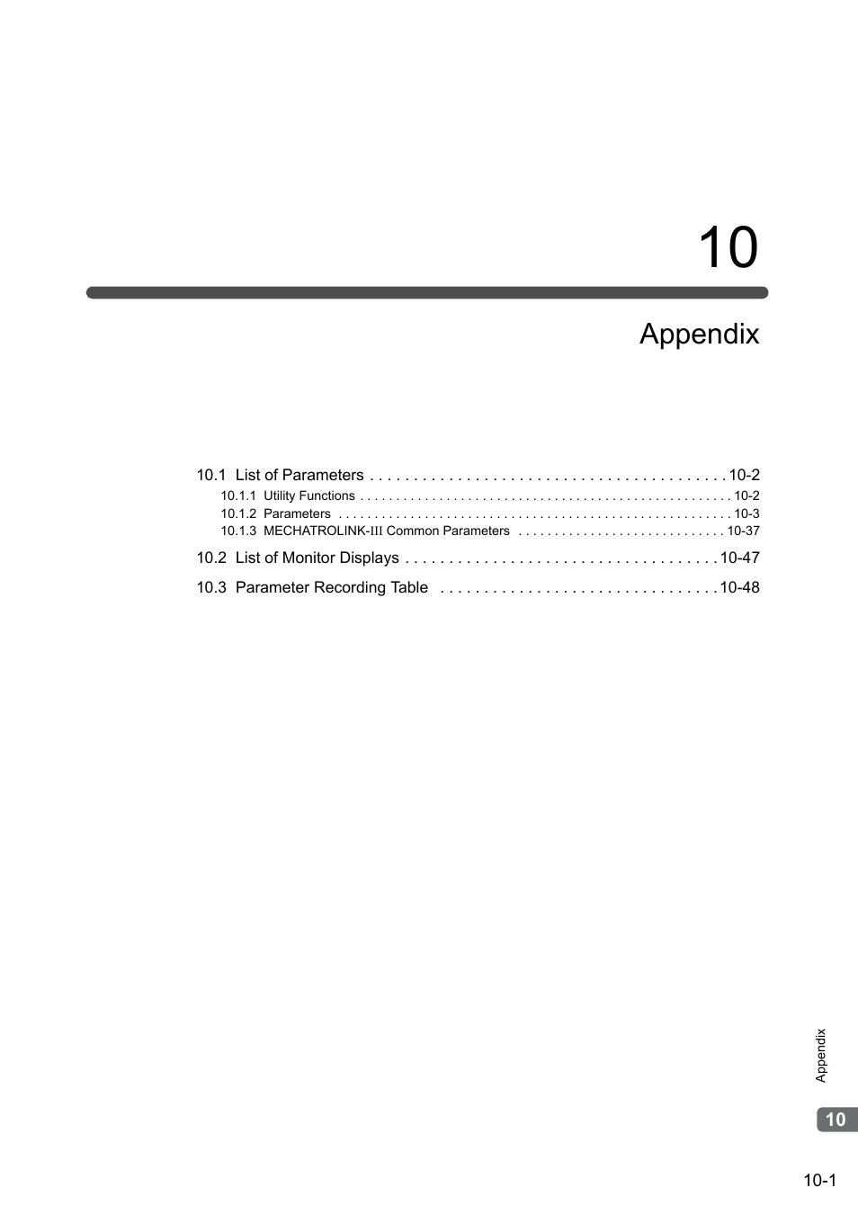 10 appendix, Appendix | Yaskawa Sigma-5 Large Capacity Users Manual: Design and Maintenance-Rotary Motors-Mechatrolink-III Communication Reference User Manual | Page 350 / 410