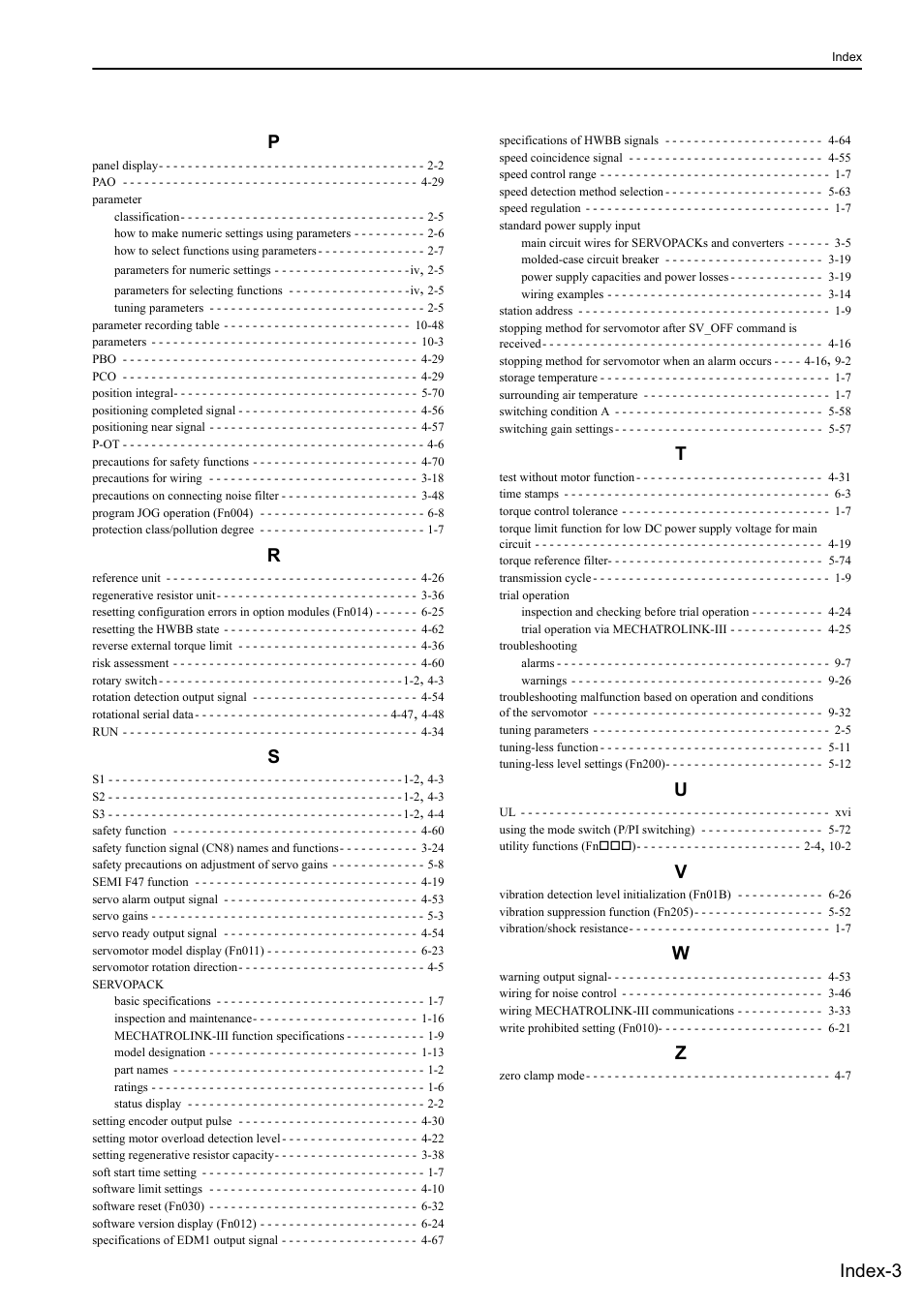 Index-3 p | Yaskawa Sigma-5 Large Capacity Users Manual: Design and Maintenance-Rotary Motors-Mechatrolink-III Communication Reference User Manual | Page 408 / 410