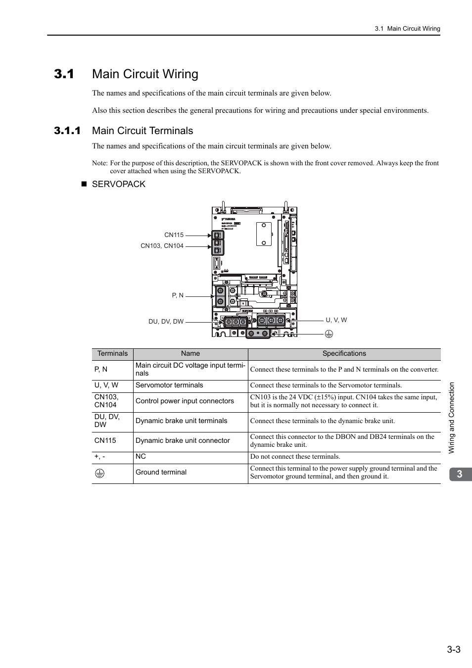 1 main circuit wiring, 1 main circuit terminals, M-iii | Yaskawa Sigma-5 Large Capacity Users Manual: Design and Maintenance-Rotary Motors-Mechatrolink-III Communication Reference User Manual | Page 49 / 410