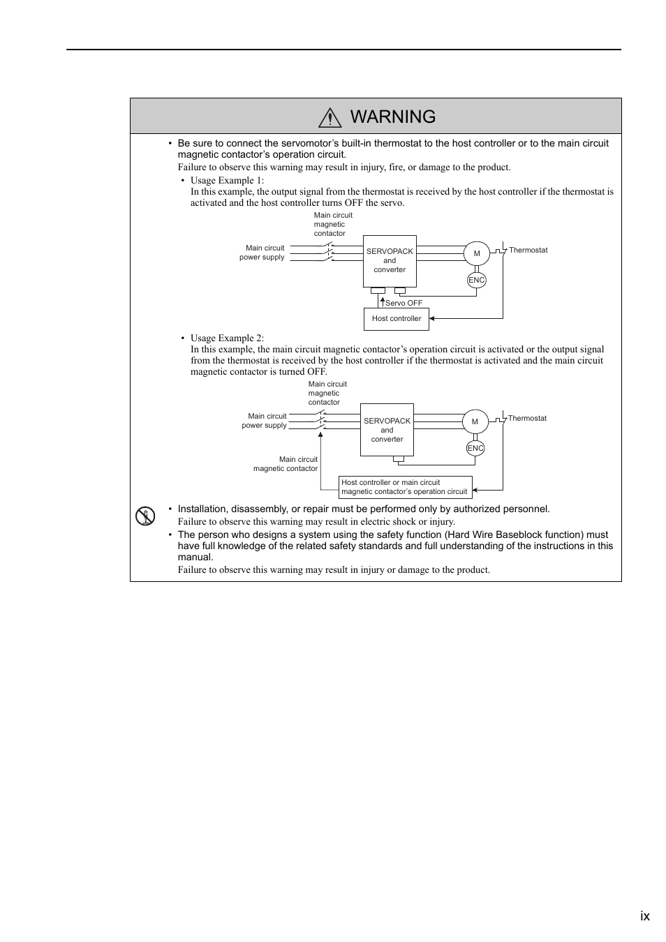 Warning | Yaskawa Sigma-5 Large Capacity Users Manual: Design and Maintenance-Rotary Motors-Mechatrolink-III Communication Reference User Manual | Page 9 / 410