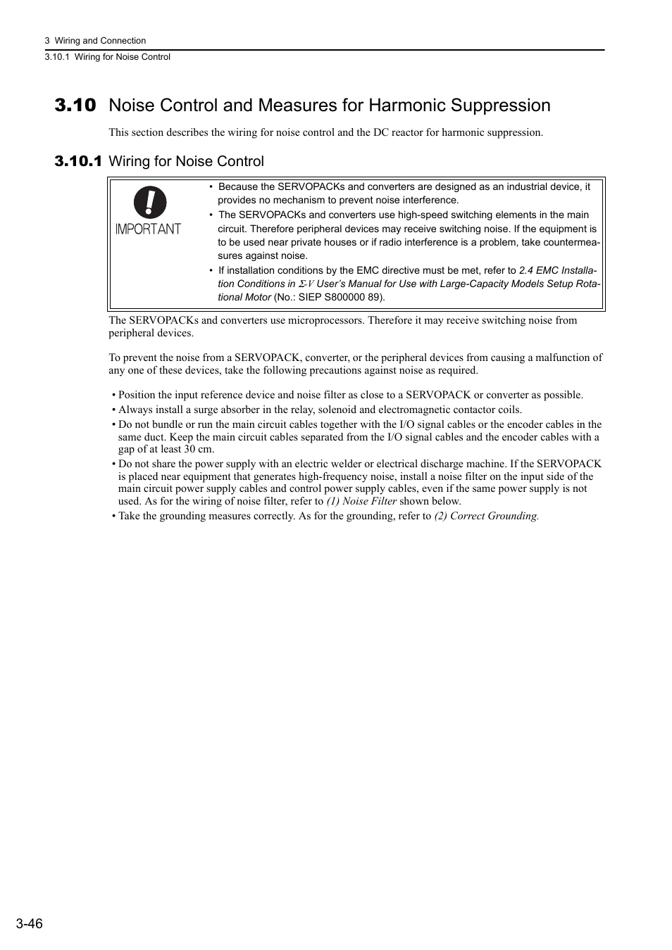 1 wiring for noise control | Yaskawa Sigma-5 Large Capacity Users Manual: Design and Maintenance-Rotary Motors-Mechatrolink-III Communication Reference User Manual | Page 92 / 410