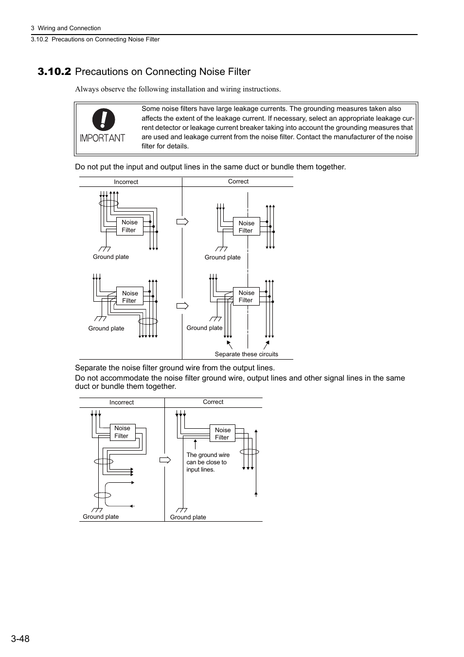 2 precautions on connecting noise filter | Yaskawa Sigma-5 Large Capacity Users Manual: Design and Maintenance-Rotary Motors-Mechatrolink-III Communication Reference User Manual | Page 94 / 410