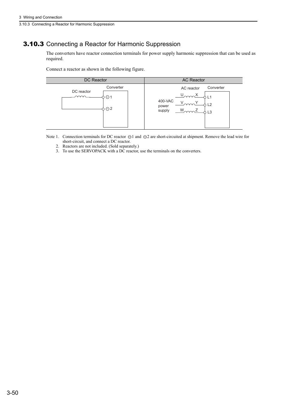 3 connecting a reactor for harmonic suppression | Yaskawa Sigma-5 Large Capacity Users Manual: Design and Maintenance-Rotary Motors-Mechatrolink-III Communication Reference User Manual | Page 96 / 410