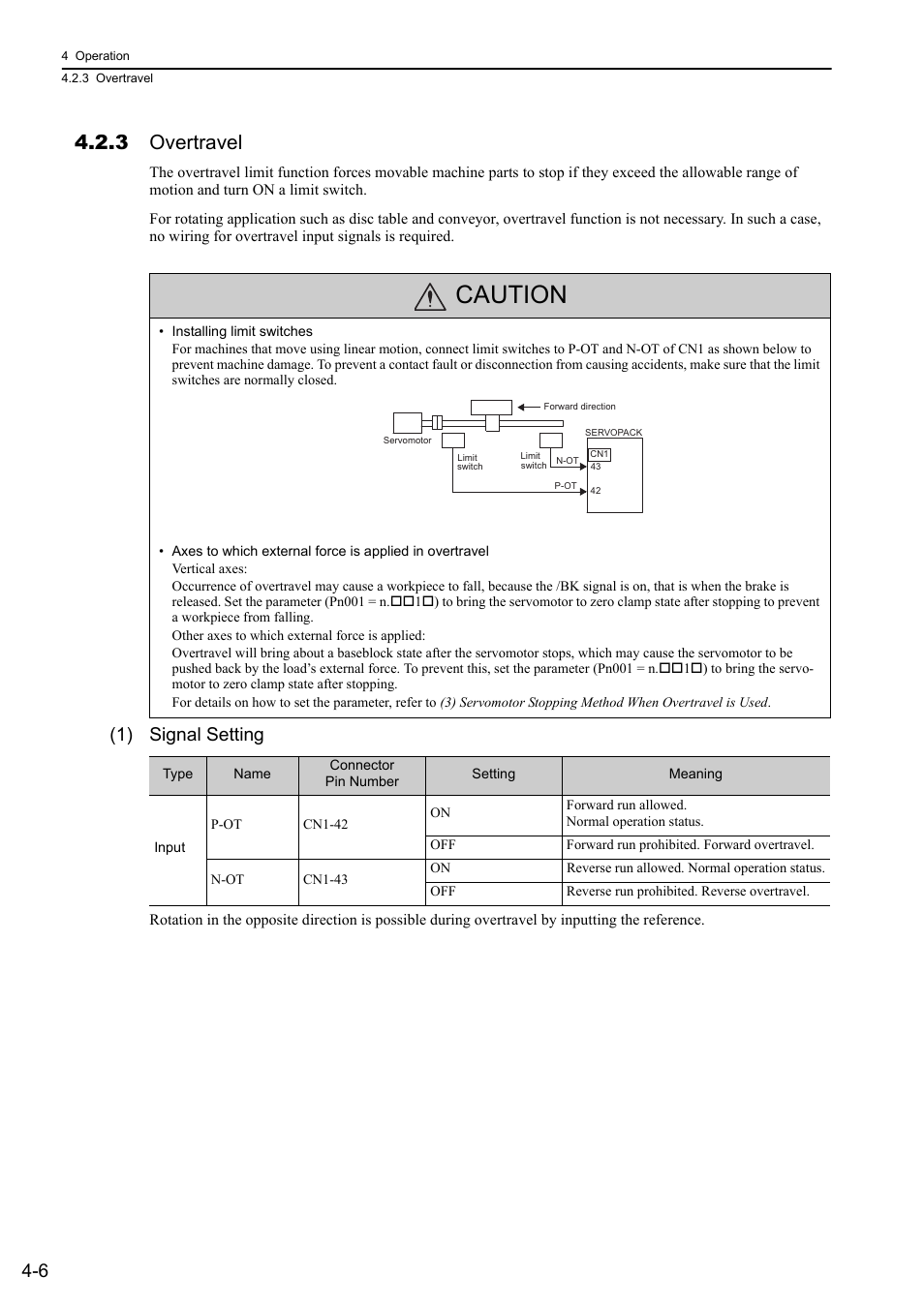 3 overtravel, Caution, 1) signal setting | Yaskawa Sigma-5 Large Capacity Users Manual: Design and Maintenance-Command Option Interface User Manual | Page 102 / 363