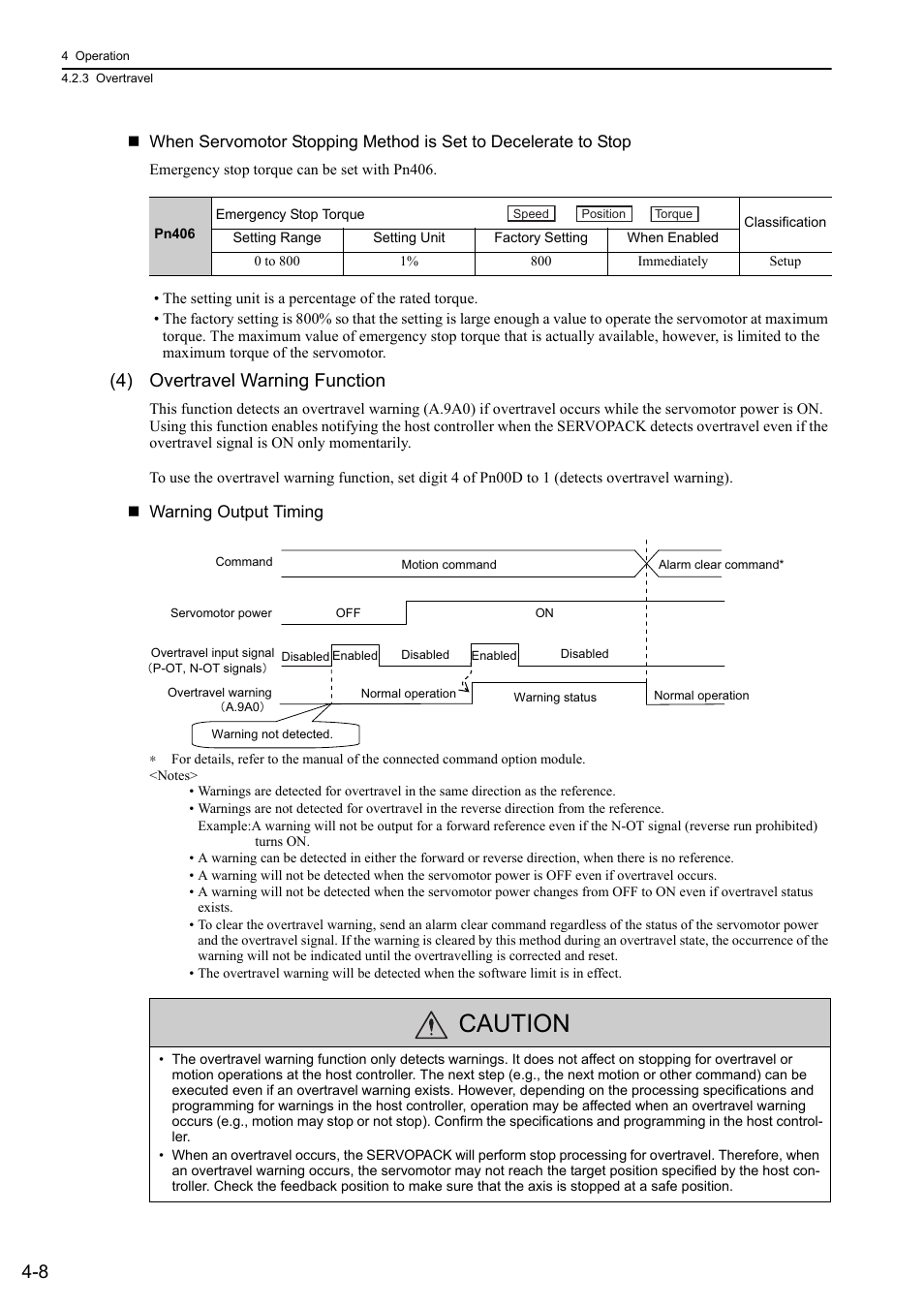 Caution, 4) overtravel warning function, Mecha | Yaskawa Sigma-5 Large Capacity Users Manual: Design and Maintenance-Command Option Interface User Manual | Page 104 / 363