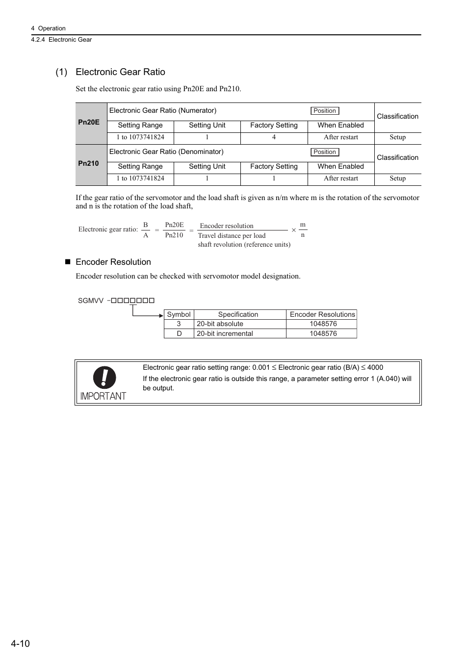 10 (1) electronic gear ratio, Rotation | Yaskawa Sigma-5 Large Capacity Users Manual: Design and Maintenance-Command Option Interface User Manual | Page 106 / 363