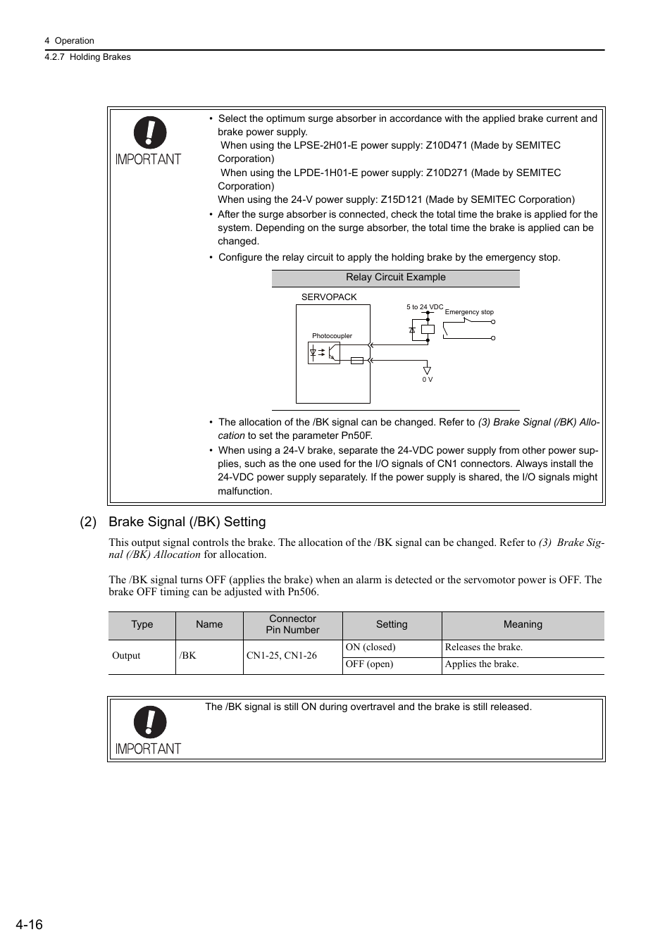 16 (2) brake signal (/bk) setting | Yaskawa Sigma-5 Large Capacity Users Manual: Design and Maintenance-Command Option Interface User Manual | Page 112 / 363