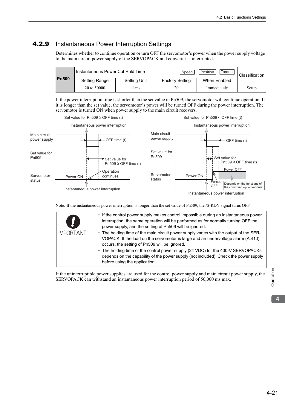 9 instantaneous power interruption settings | Yaskawa Sigma-5 Large Capacity Users Manual: Design and Maintenance-Command Option Interface User Manual | Page 117 / 363