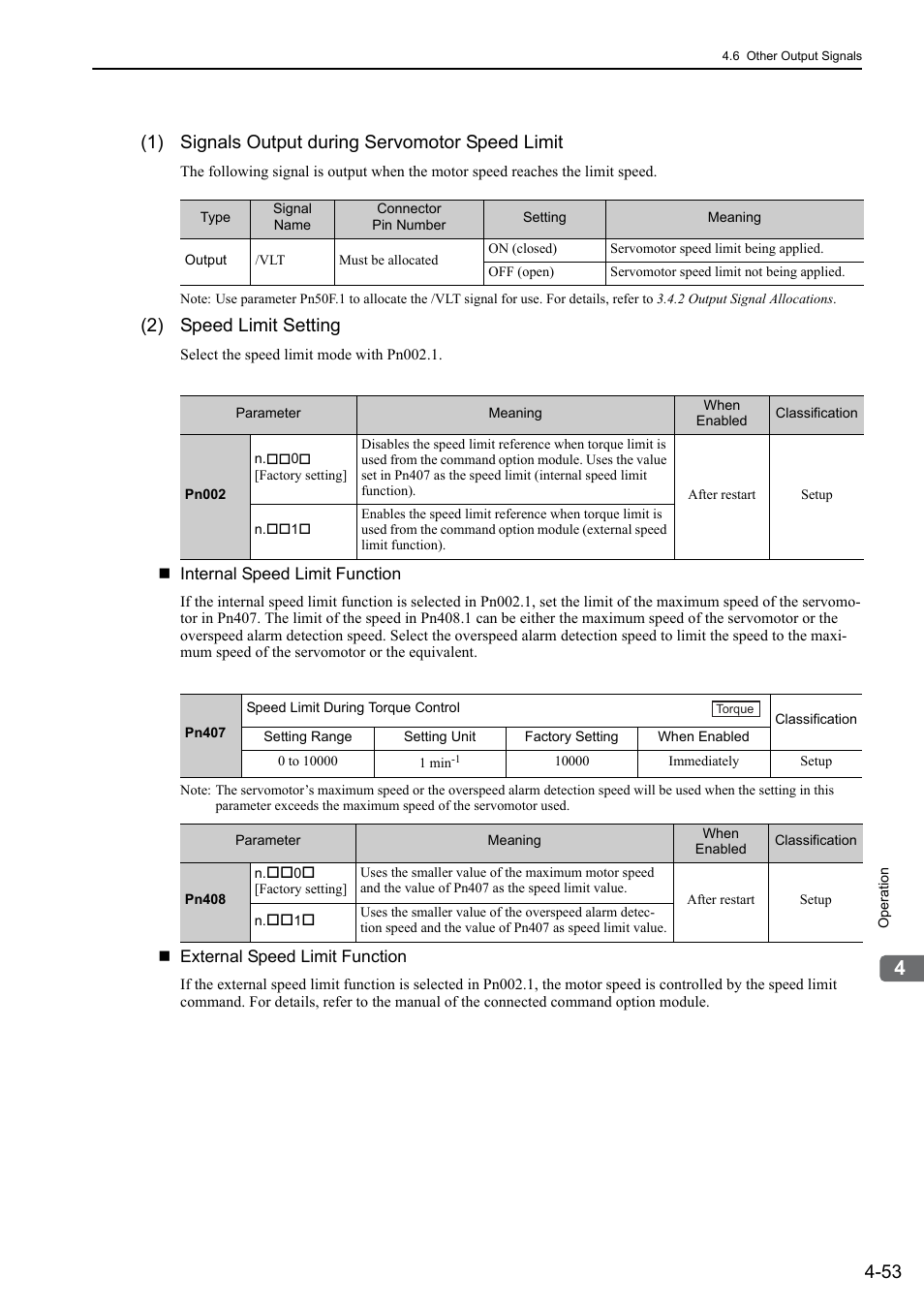 1) signals output during servomotor speed limit, 2) speed limit setting | Yaskawa Sigma-5 Large Capacity Users Manual: Design and Maintenance-Command Option Interface User Manual | Page 149 / 363