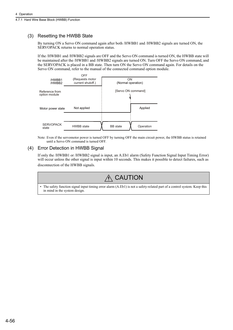 Caution, 56 (3) resetting the hwbb state, 4) error detection in hwbb signal | Yaskawa Sigma-5 Large Capacity Users Manual: Design and Maintenance-Command Option Interface User Manual | Page 152 / 363