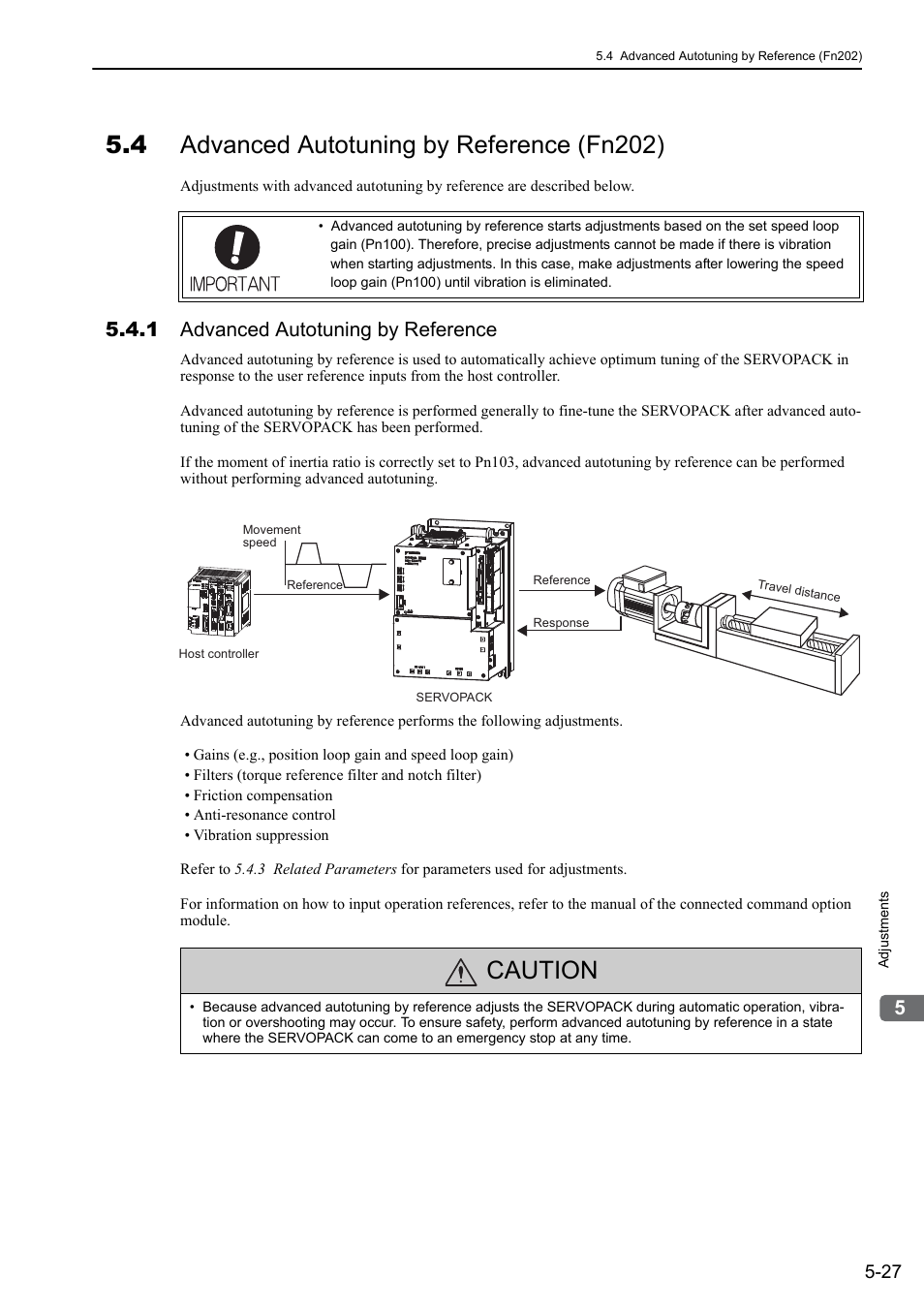 4 advanced autotuning by reference (fn202), 1 advanced autotuning by reference, Caution | M-ii | Yaskawa Sigma-5 Large Capacity Users Manual: Design and Maintenance-Command Option Interface User Manual | Page 186 / 363