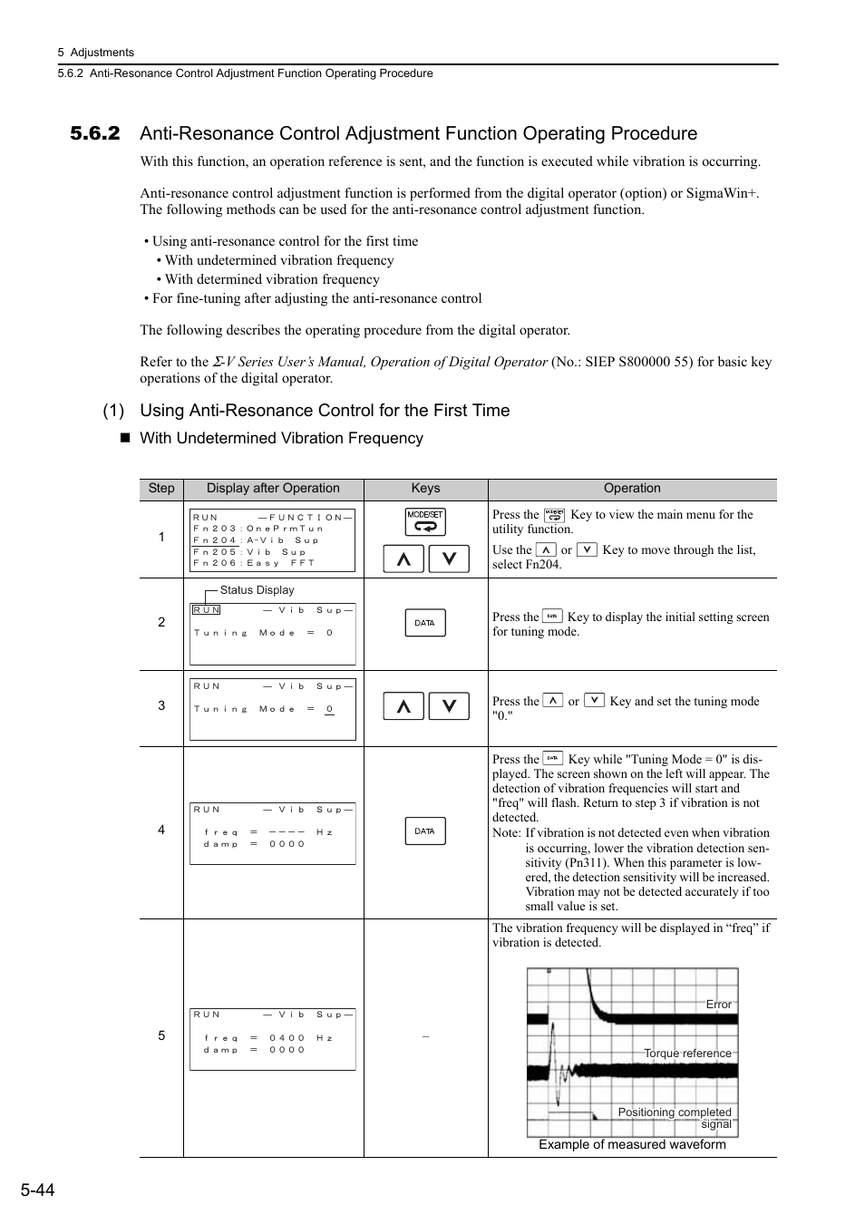 1) using anti-resonance control for the first time, Ro- tati on | Yaskawa Sigma-5 Large Capacity Users Manual: Design and Maintenance-Command Option Interface User Manual | Page 203 / 363