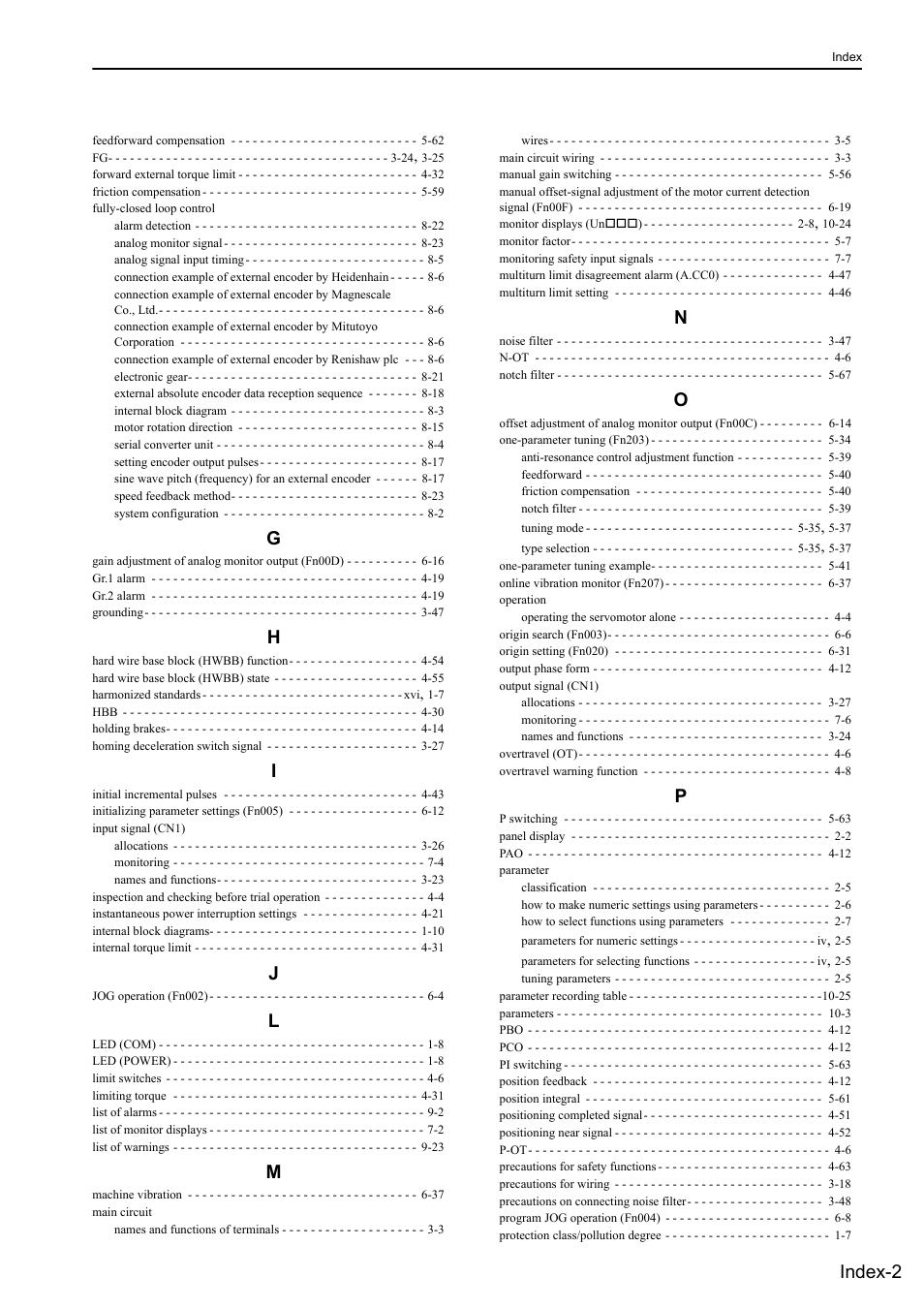 Index-2 | Yaskawa Sigma-5 Large Capacity Users Manual: Design and Maintenance-Command Option Interface User Manual | Page 360 / 363