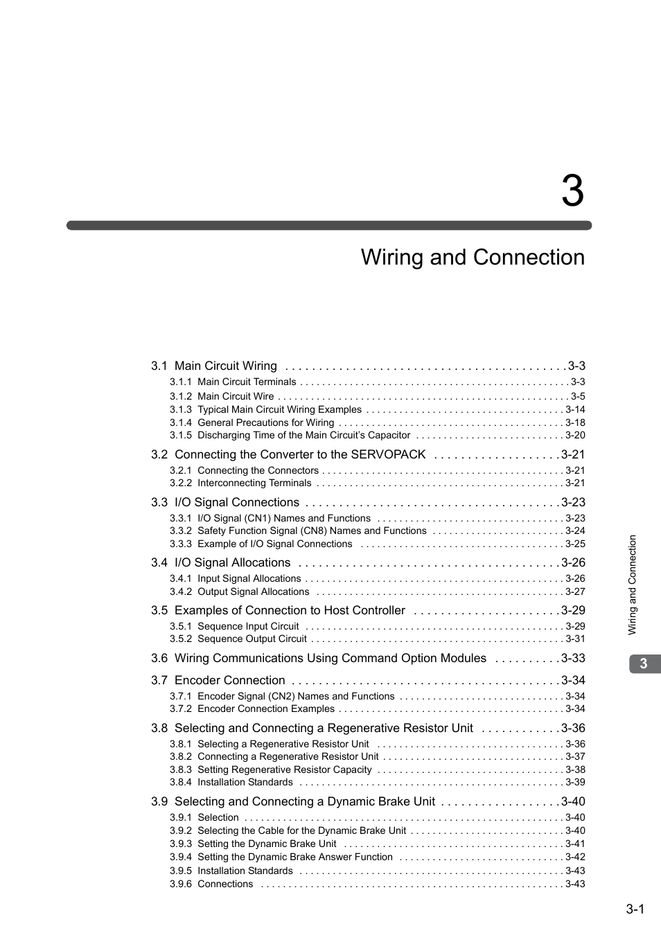 3 wiring and connection, Wiring and connection | Yaskawa Sigma-5 Large Capacity Users Manual: Design and Maintenance-Command Option Interface User Manual | Page 47 / 363