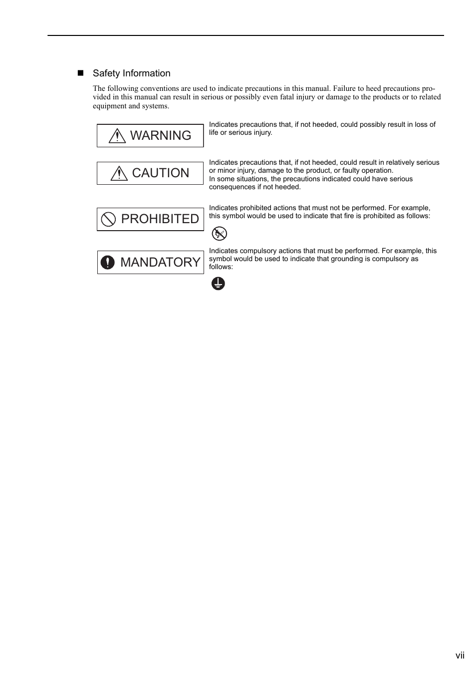 Warning caution prohibited mandatory | Yaskawa Sigma-5 Large Capacity Users Manual: Design and Maintenance-Command Option Interface User Manual | Page 7 / 363