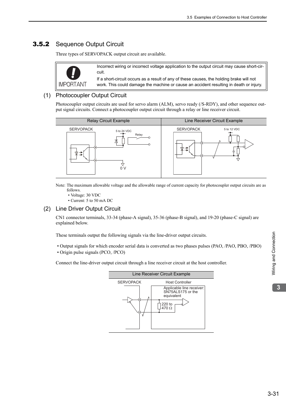 2 sequence output circuit, 1) photocoupler output circuit, 2) line driver output circuit | Yaskawa Sigma-5 Large Capacity Users Manual: Design and Maintenance-Command Option Interface User Manual | Page 77 / 363