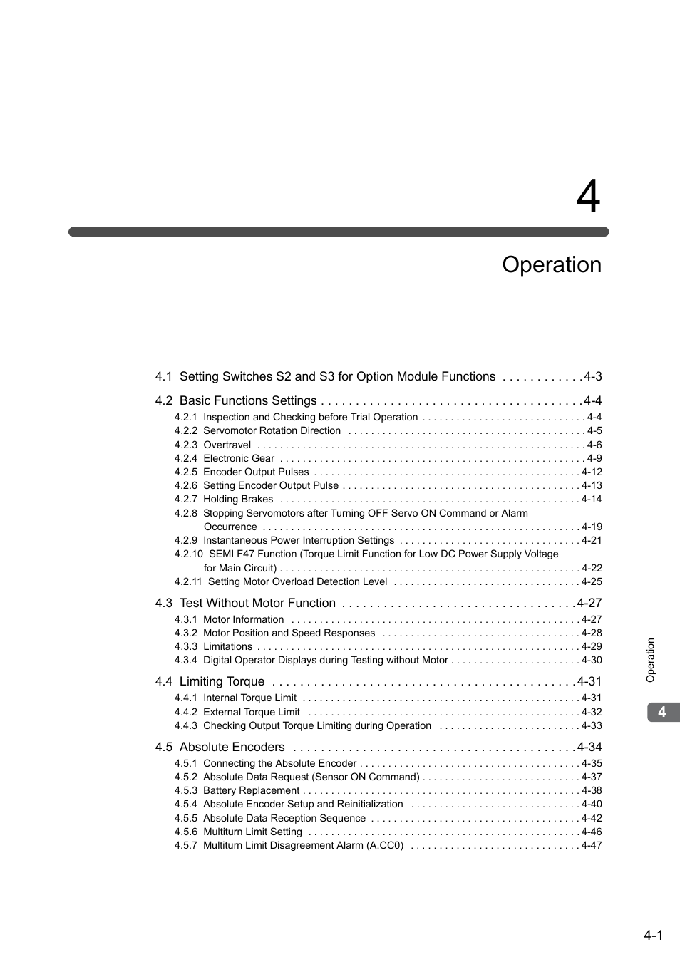 4 operation, Operation | Yaskawa Sigma-5 Large Capacity Users Manual: Design and Maintenance-Command Option Interface User Manual | Page 97 / 363