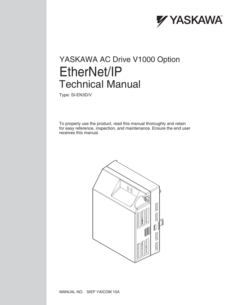 Yaskawa V1000 Option Dual Port EtherNet/IP SI-EN3D/V Technical Manual User Manual | 68 pages