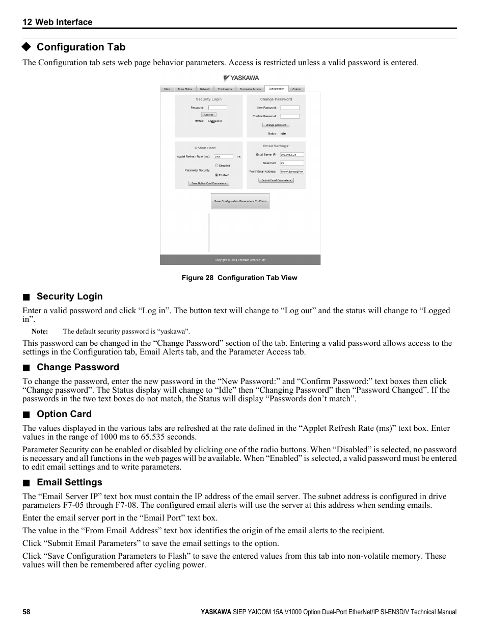 Configuration tab | Yaskawa V1000 Option Dual Port EtherNet/IP SI-EN3D/V Technical Manual User Manual | Page 58 / 68