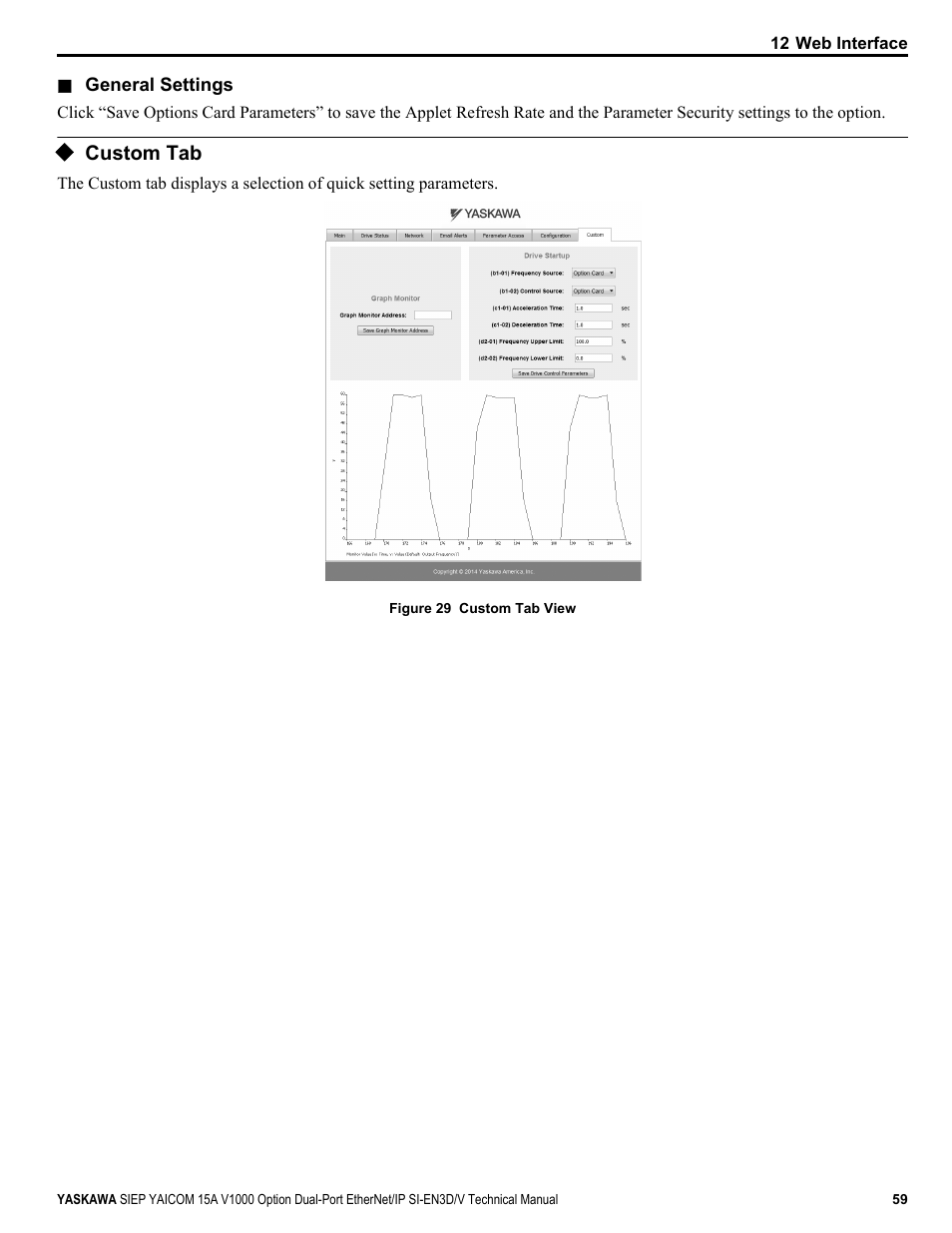 Custom tab | Yaskawa V1000 Option Dual Port EtherNet/IP SI-EN3D/V Technical Manual User Manual | Page 59 / 68