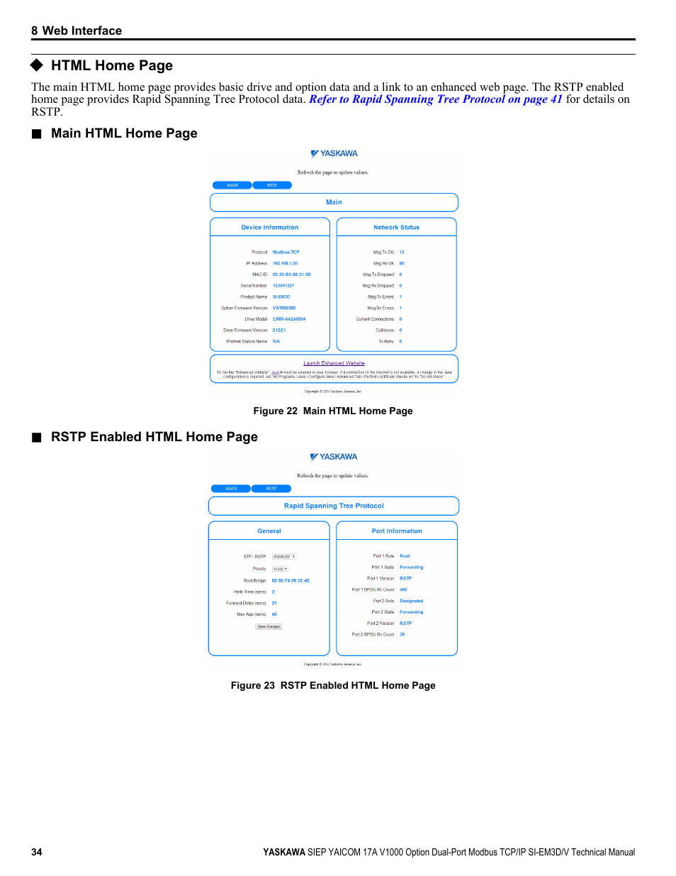 Yaskawa V1000-Series Option SI-EM3D/V Dual Port EtherNet Modbus TCP/IP Technical Manual User Manual | Page 34 / 52
