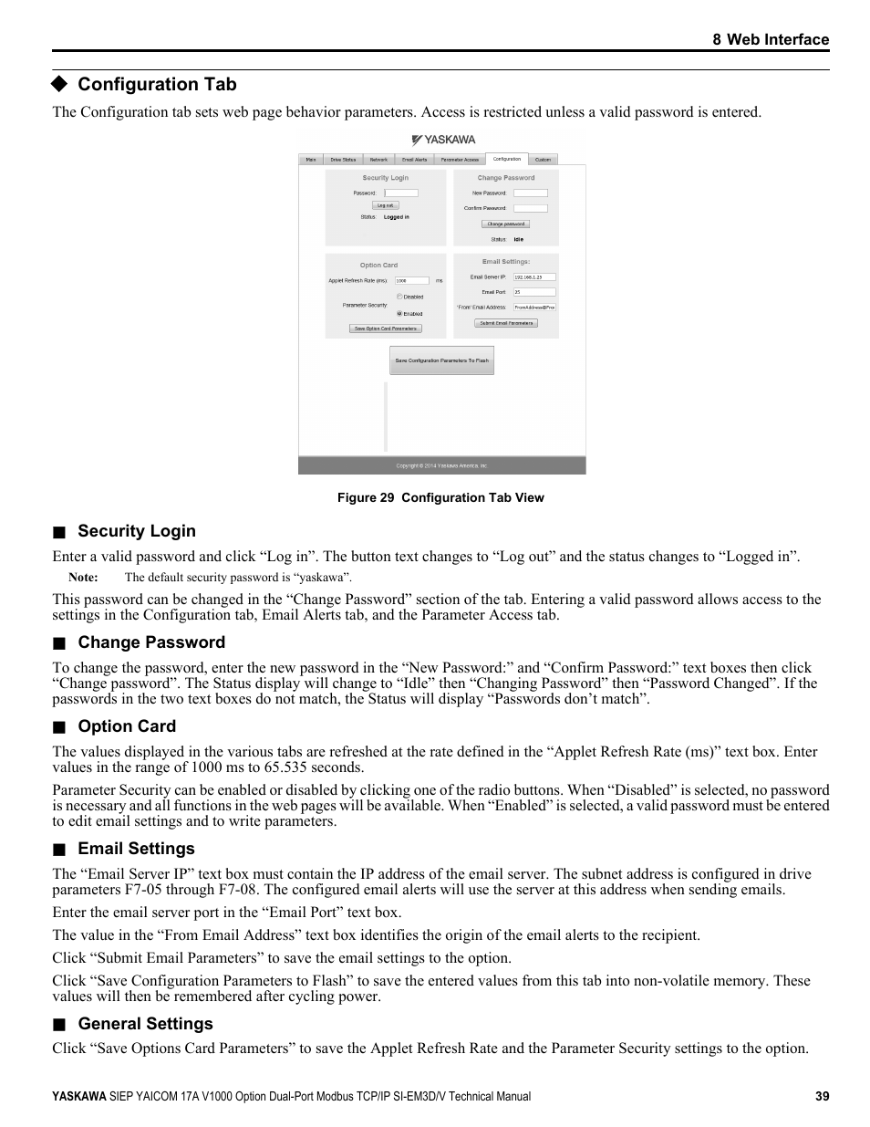 Configuration tab | Yaskawa V1000-Series Option SI-EM3D/V Dual Port EtherNet Modbus TCP/IP Technical Manual User Manual | Page 39 / 52