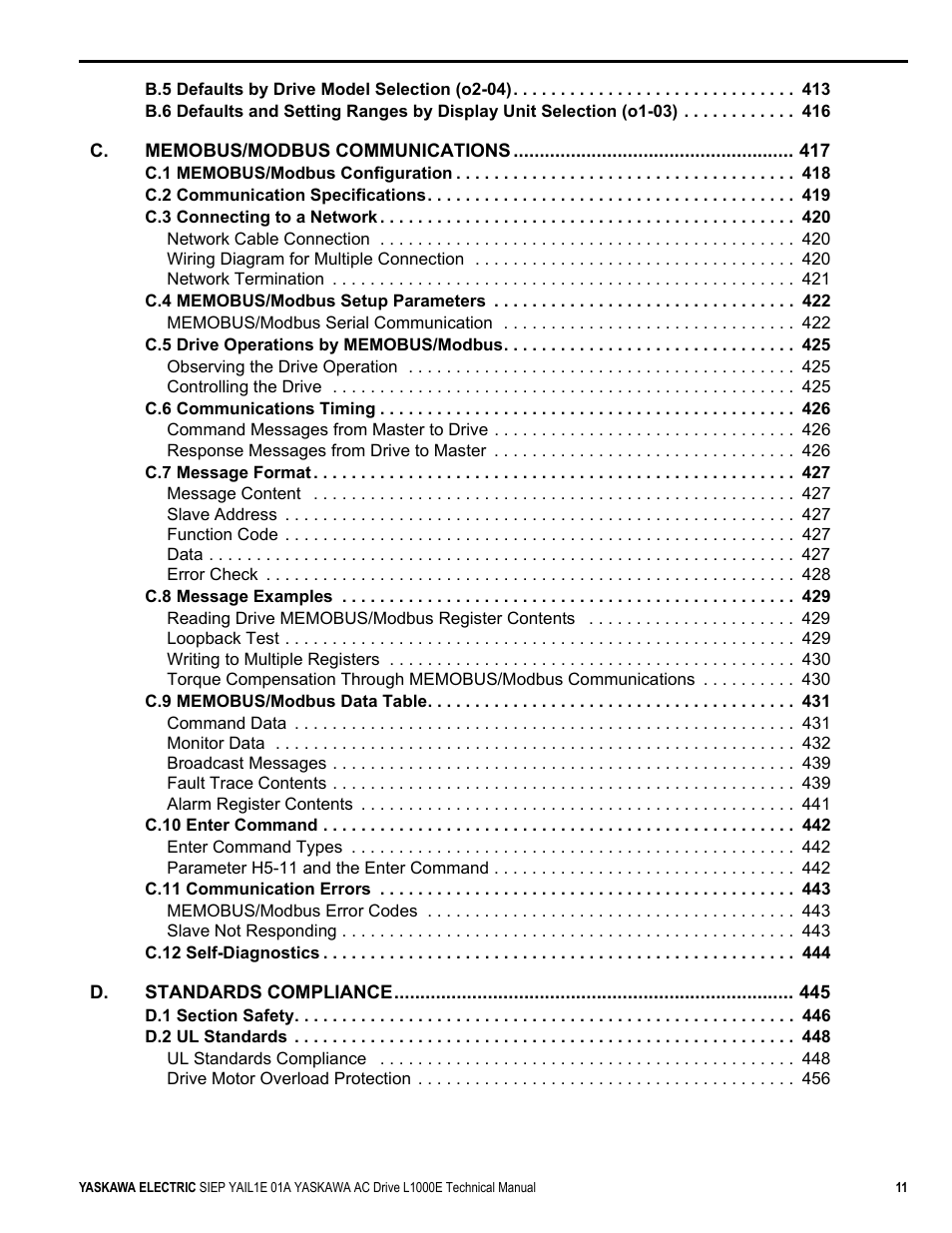 Yaskawa L1000E AC Drive Technical Manual for CIMR-LE Models for Elevator Applications User Manual | Page 11 / 488
