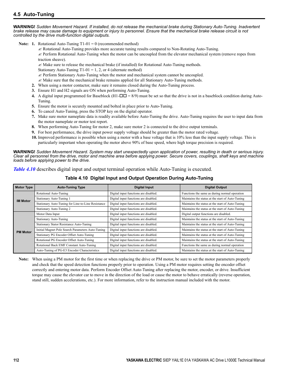 5 auto-tuning | Yaskawa L1000E AC Drive Technical Manual for CIMR-LE Models for Elevator Applications User Manual | Page 112 / 488