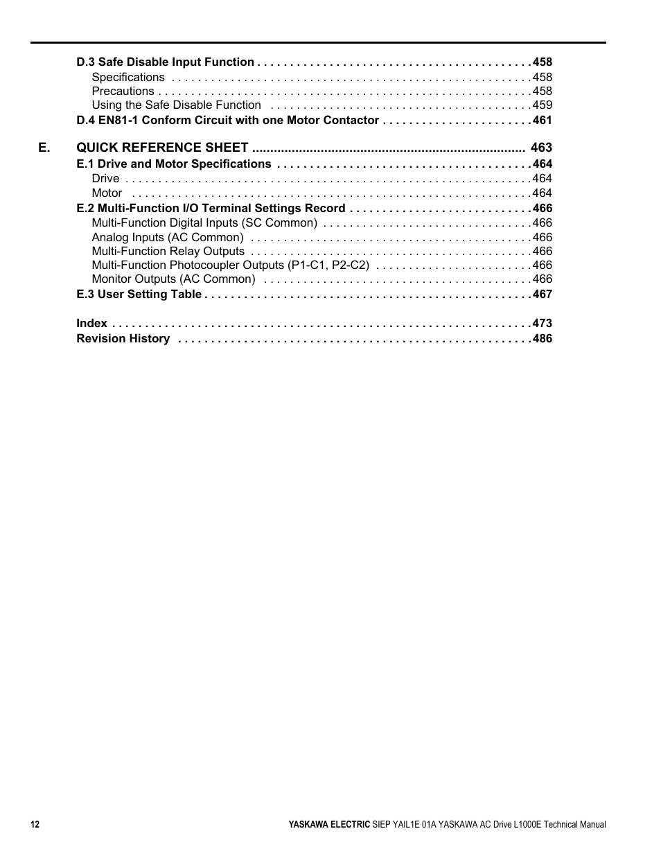 Yaskawa L1000E AC Drive Technical Manual for CIMR-LE Models for Elevator Applications User Manual | Page 12 / 488