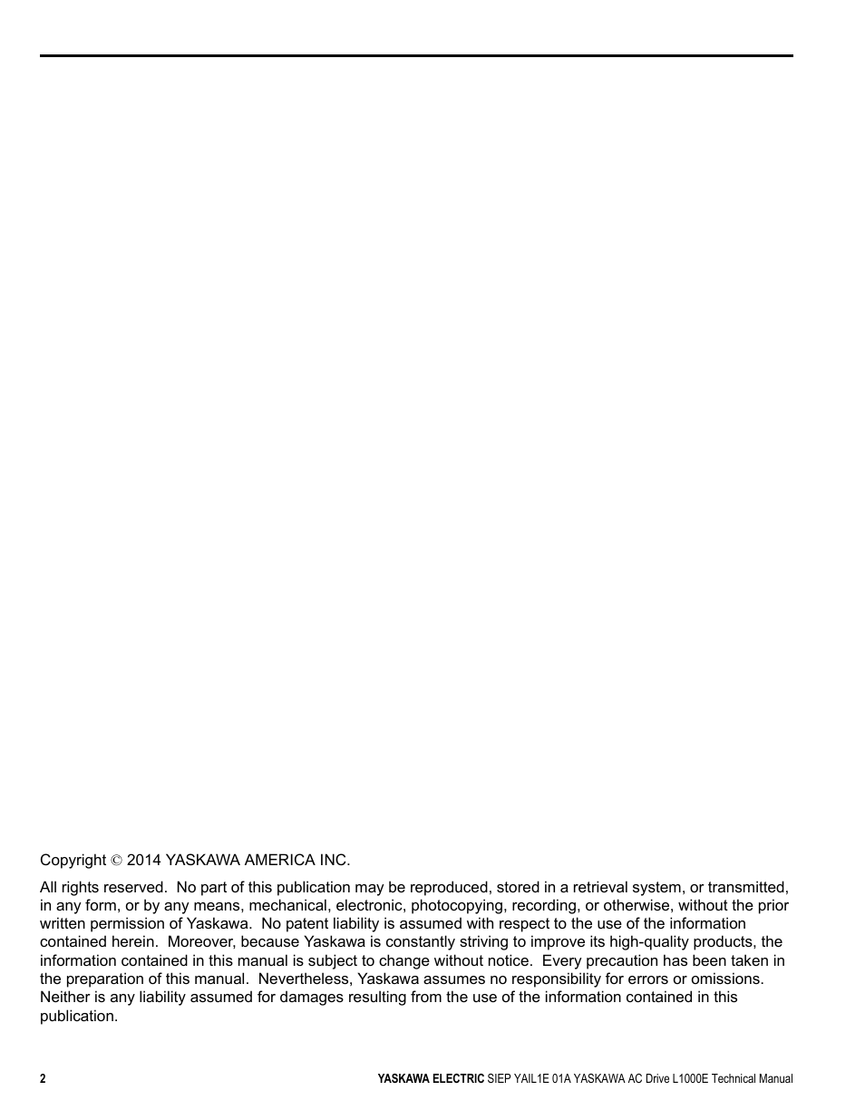 Yaskawa L1000E AC Drive Technical Manual for CIMR-LE Models for Elevator Applications User Manual | Page 2 / 488