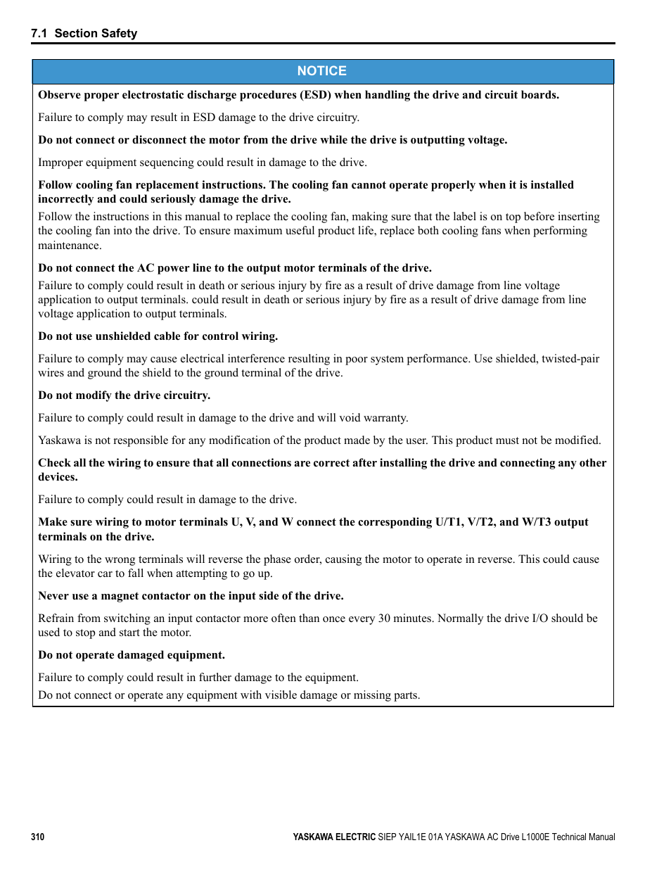Yaskawa L1000E AC Drive Technical Manual for CIMR-LE Models for Elevator Applications User Manual | Page 310 / 488