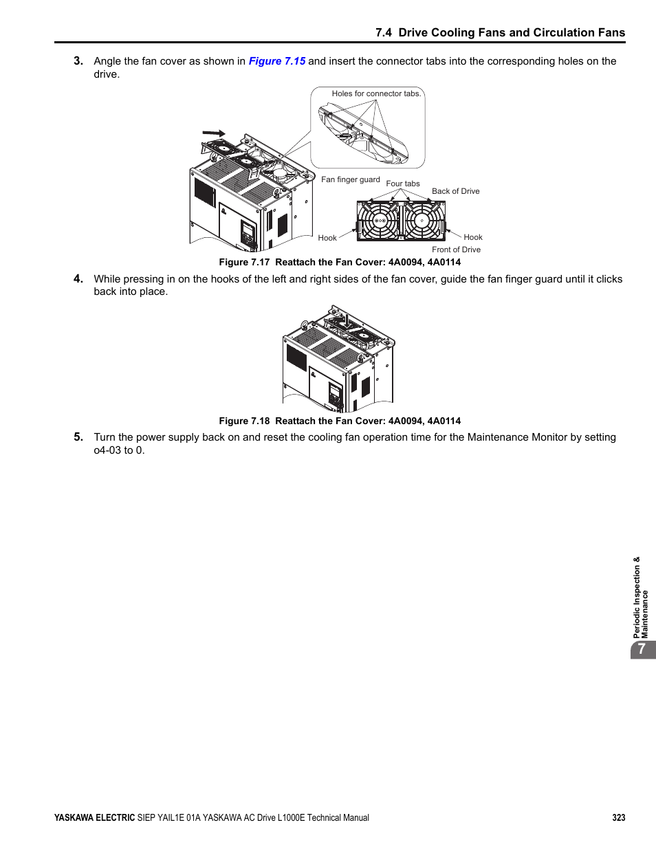 Yea_ tmonly yea_ tmonly, 4 drive cooling fans and circulation fans | Yaskawa L1000E AC Drive Technical Manual for CIMR-LE Models for Elevator Applications User Manual | Page 323 / 488