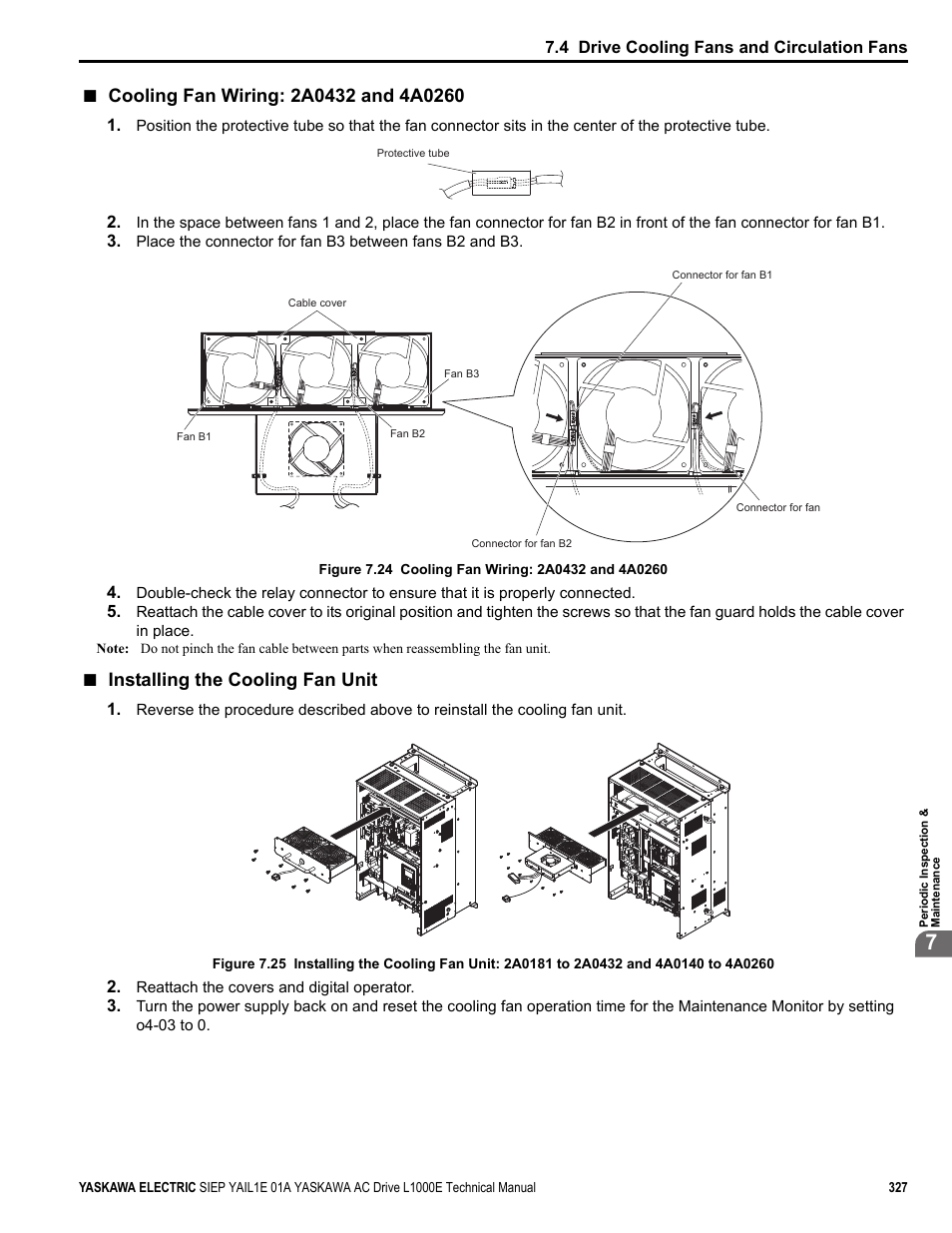 Installing the cooling fan unit, C o m - mon, Common_tmon ly yea_tm only | Yaskawa L1000E AC Drive Technical Manual for CIMR-LE Models for Elevator Applications User Manual | Page 327 / 488