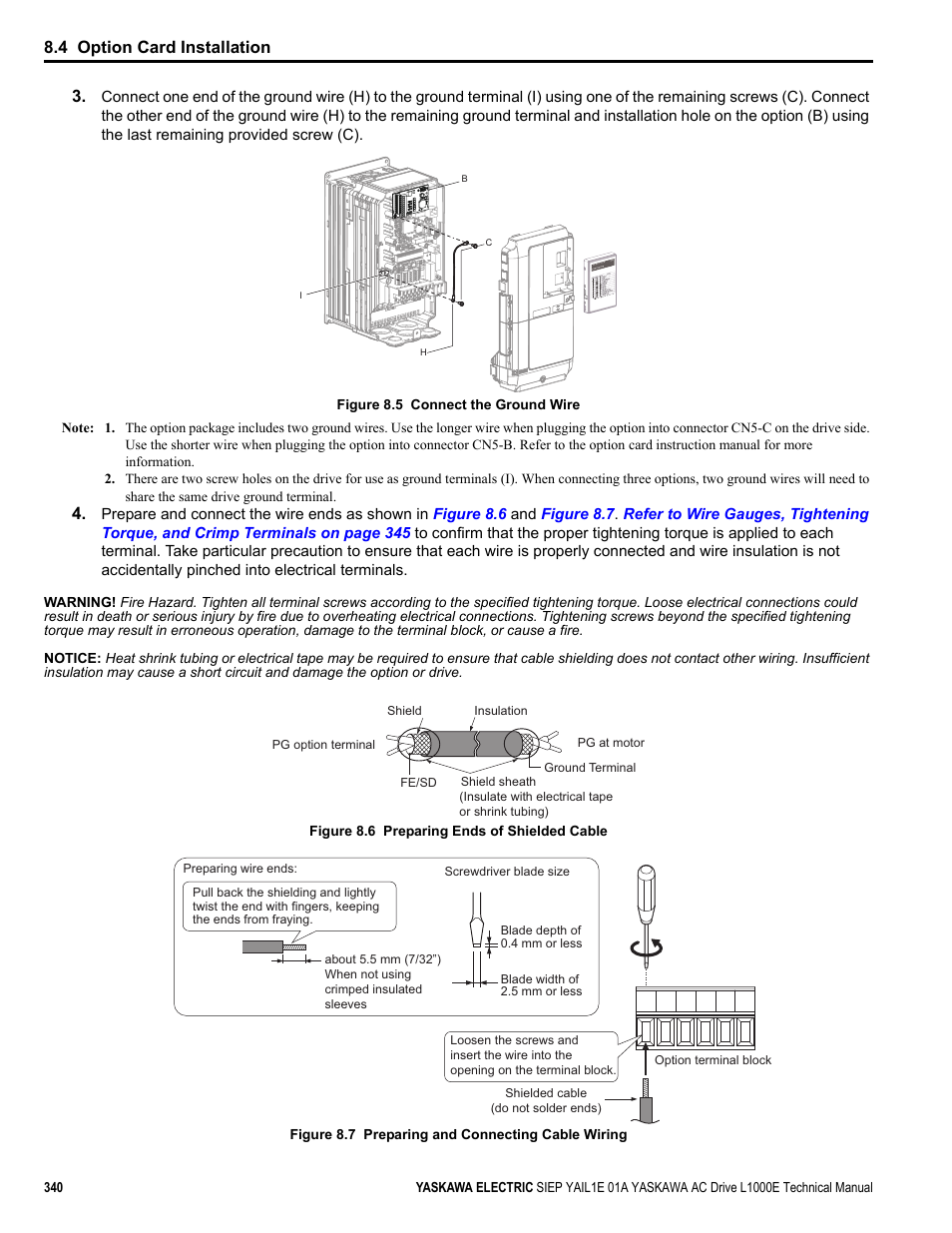Yea_com, 4 option card installation | Yaskawa L1000E AC Drive Technical Manual for CIMR-LE Models for Elevator Applications User Manual | Page 340 / 488