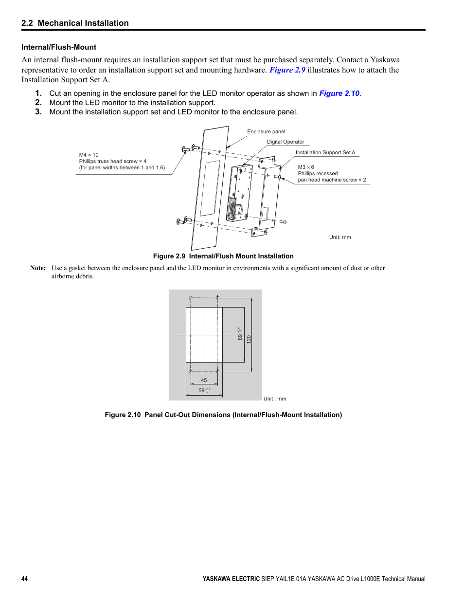 Common_tmonly, 2 mechanical installation | Yaskawa L1000E AC Drive Technical Manual for CIMR-LE Models for Elevator Applications User Manual | Page 44 / 488