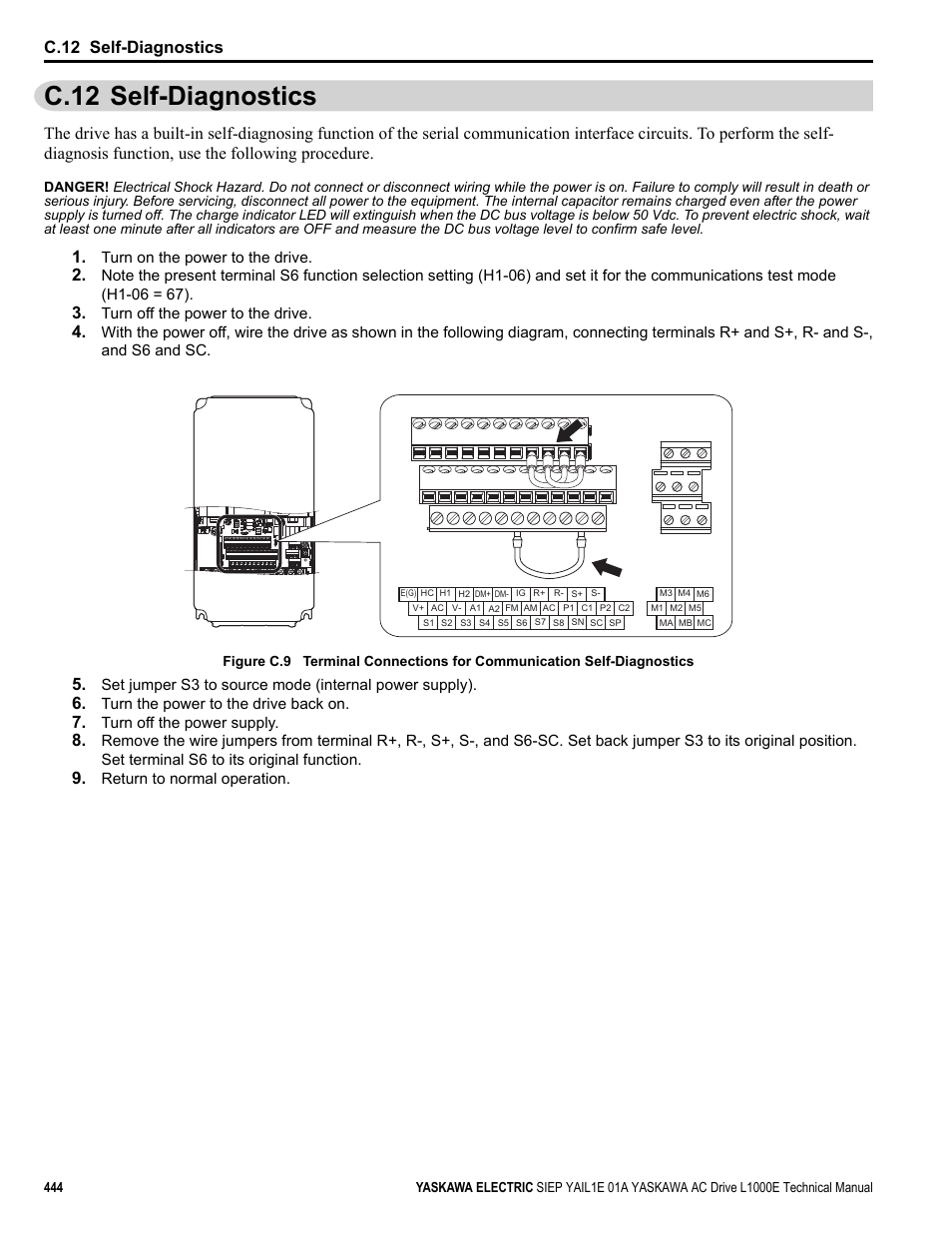 C.12 self-diagnostics, Yea_tmon | Yaskawa L1000E AC Drive Technical Manual for CIMR-LE Models for Elevator Applications User Manual | Page 444 / 488