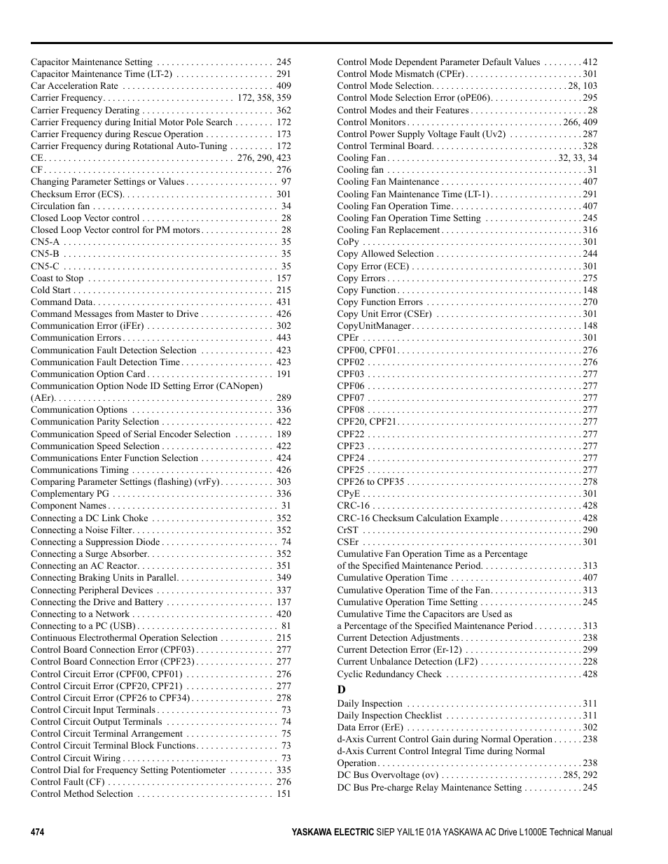 Yaskawa L1000E AC Drive Technical Manual for CIMR-LE Models for Elevator Applications User Manual | Page 474 / 488