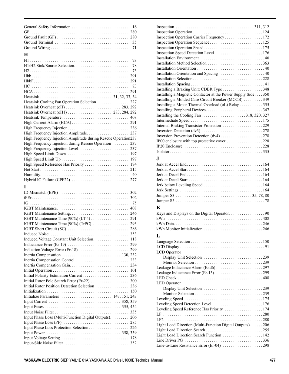 Yaskawa L1000E AC Drive Technical Manual for CIMR-LE Models for Elevator Applications User Manual | Page 477 / 488