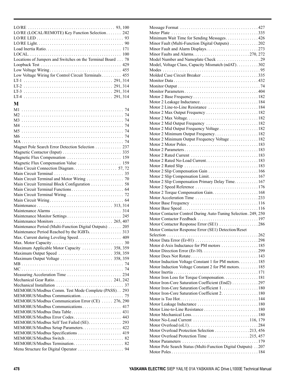 Yaskawa L1000E AC Drive Technical Manual for CIMR-LE Models for Elevator Applications User Manual | Page 478 / 488
