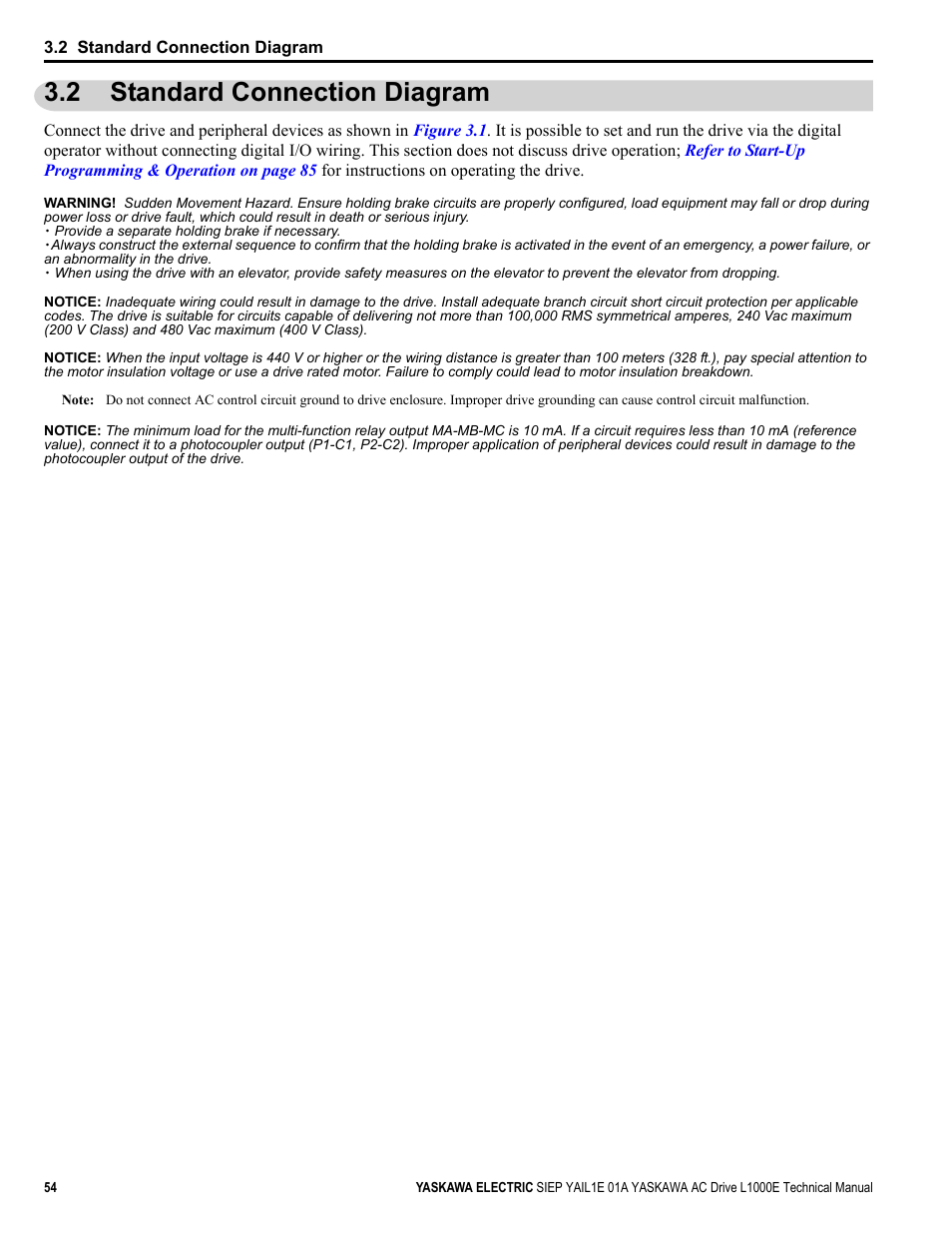 2 standard connection diagram | Yaskawa L1000E AC Drive Technical Manual for CIMR-LE Models for Elevator Applications User Manual | Page 54 / 488