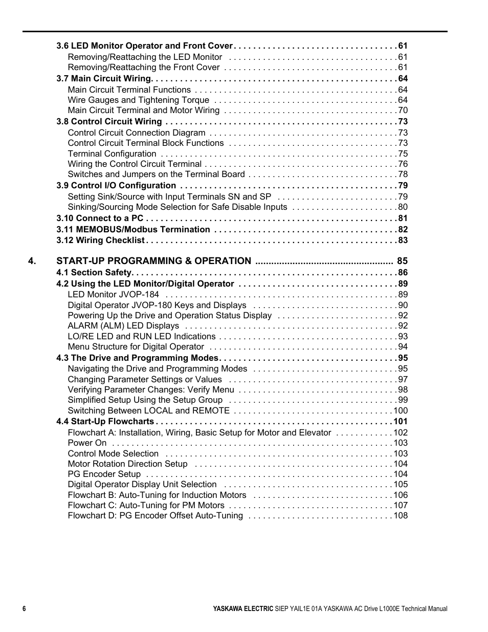 Yaskawa L1000E AC Drive Technical Manual for CIMR-LE Models for Elevator Applications User Manual | Page 6 / 488