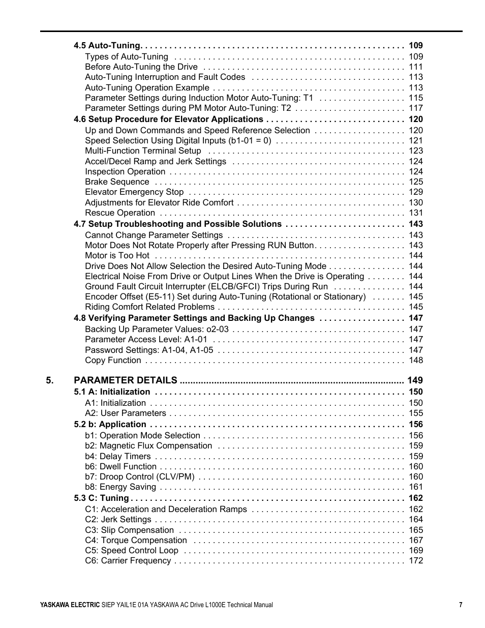Yaskawa L1000E AC Drive Technical Manual for CIMR-LE Models for Elevator Applications User Manual | Page 7 / 488