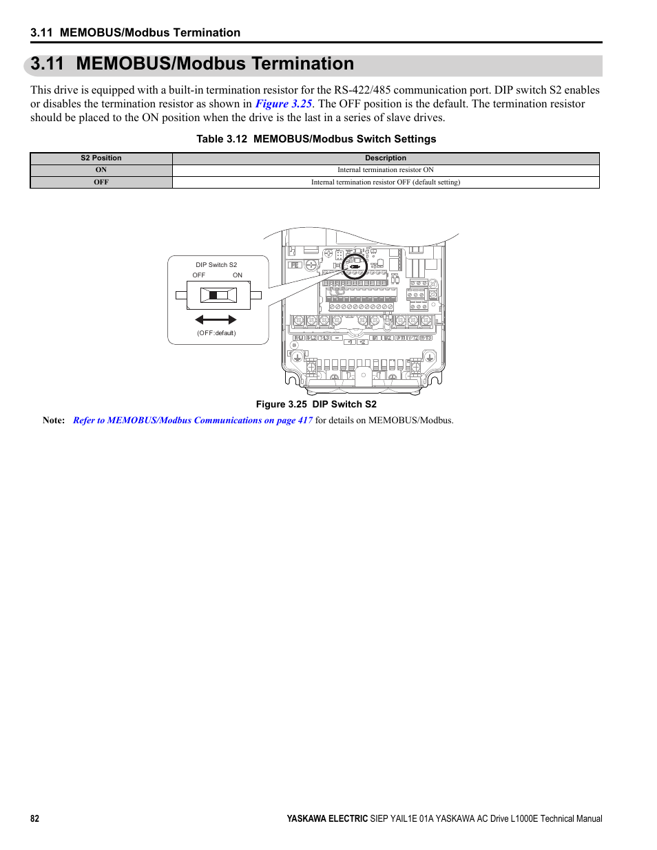 11 memobus/modbus termination, Refer to memobus, Yea_tmonly | Yaskawa L1000E AC Drive Technical Manual for CIMR-LE Models for Elevator Applications User Manual | Page 82 / 488