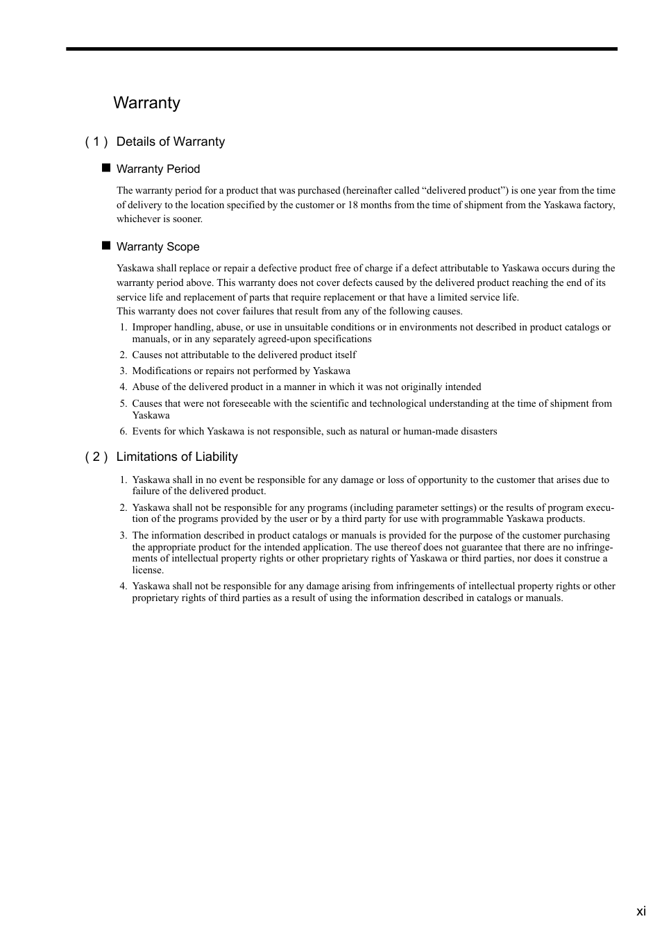 Warranty | Yaskawa JAPMC-MC2300 User Manual | Page 11 / 373