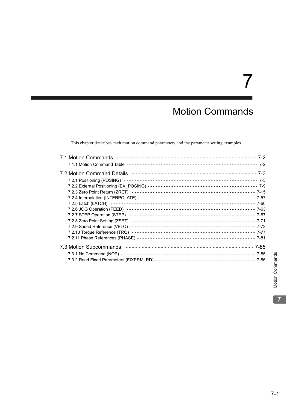 7 motion commands, Motion commands | Yaskawa JAPMC-MC2300 User Manual | Page 141 / 373